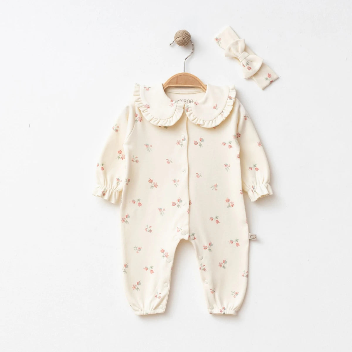 Floral baby girl romper with ruffle collar