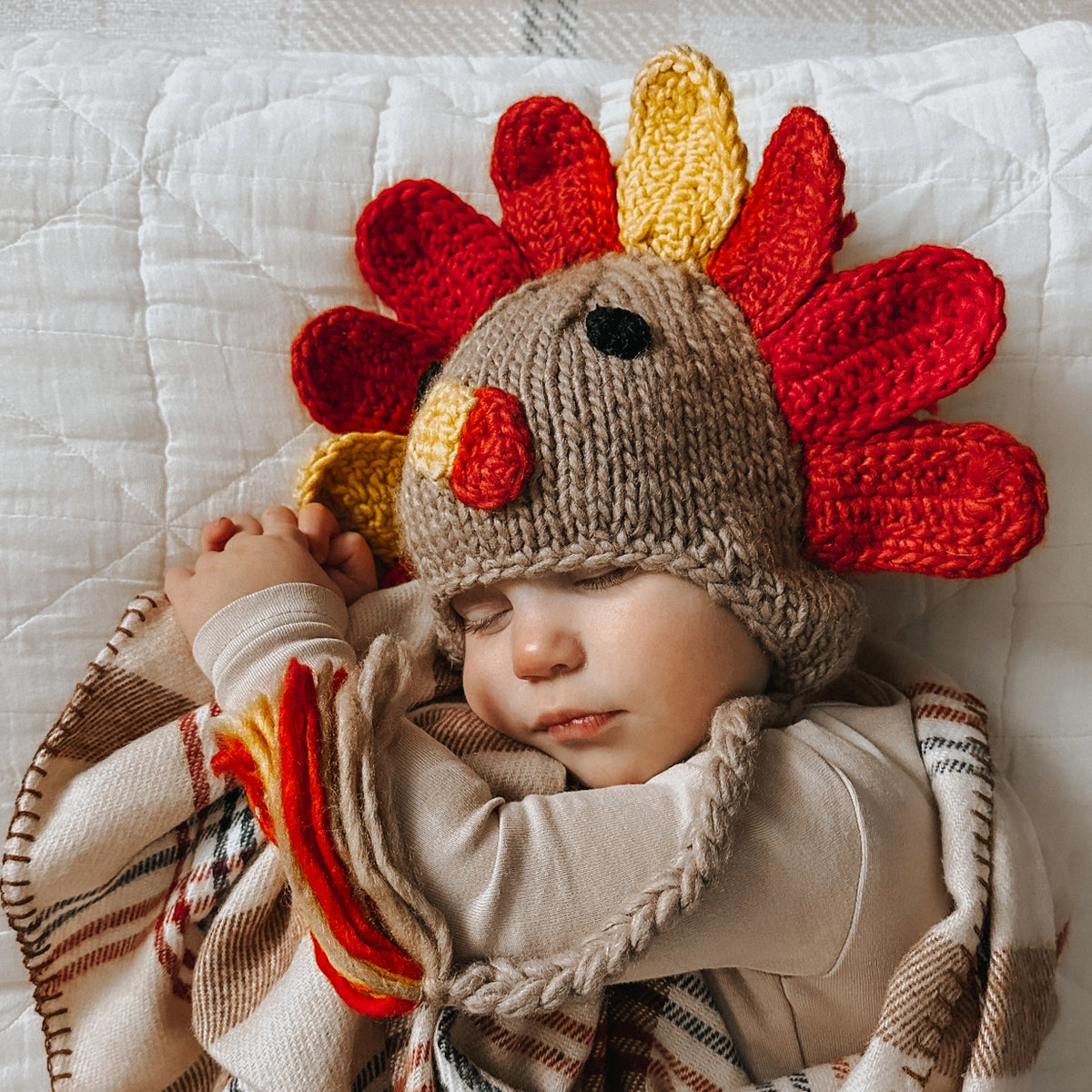 hand knit baby turkey hat with earflaps