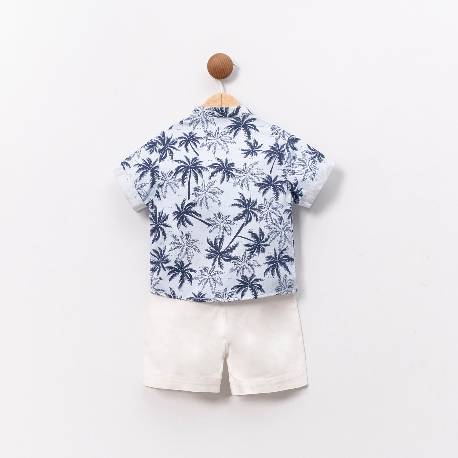 Baby boy summer outfit with palm tree shirt and shorts