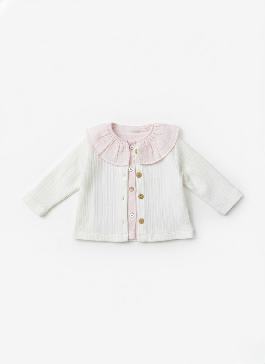 Soft ribbed cotton baby set in ivory and blush tones