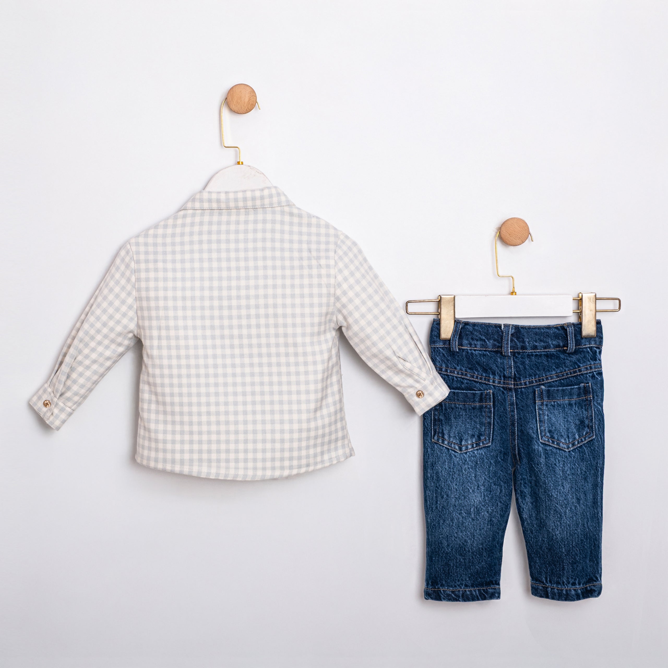 Boutique baby boy two piece gingham and denim set