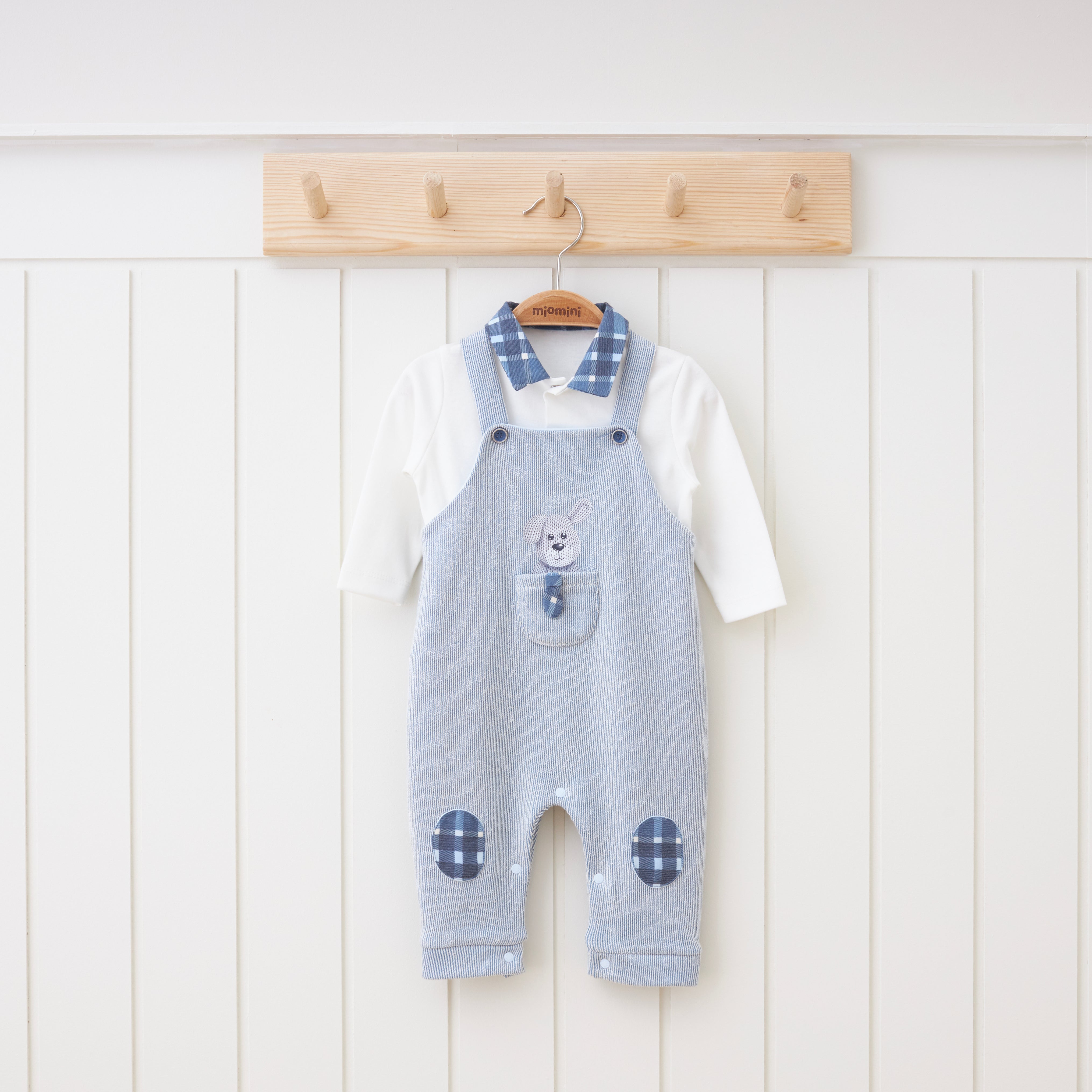 Puppy Pocket Blue Overall Set