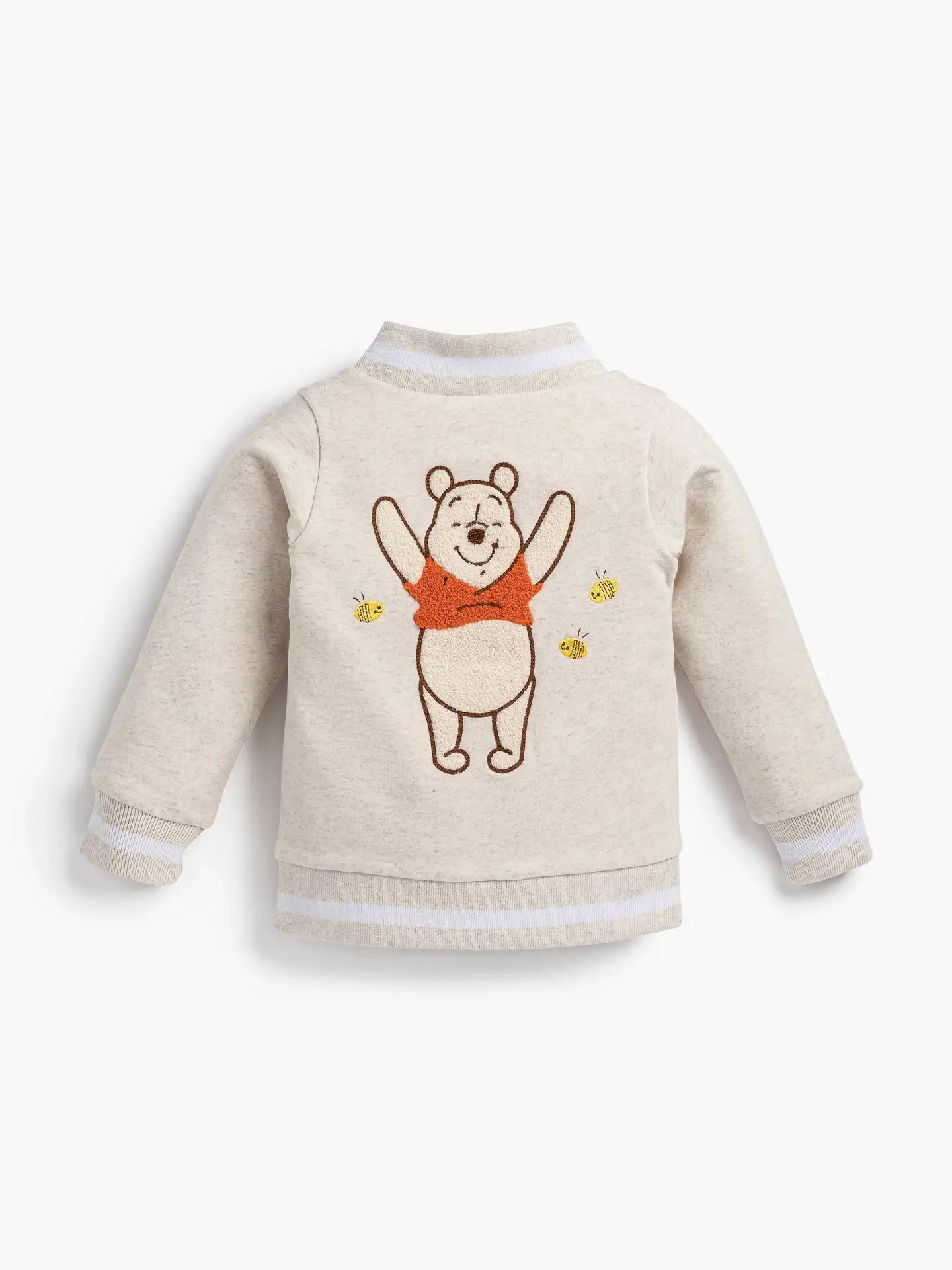 Soft organic baby jacket with Disney Winnie the Pooh embroidery and front button closure.