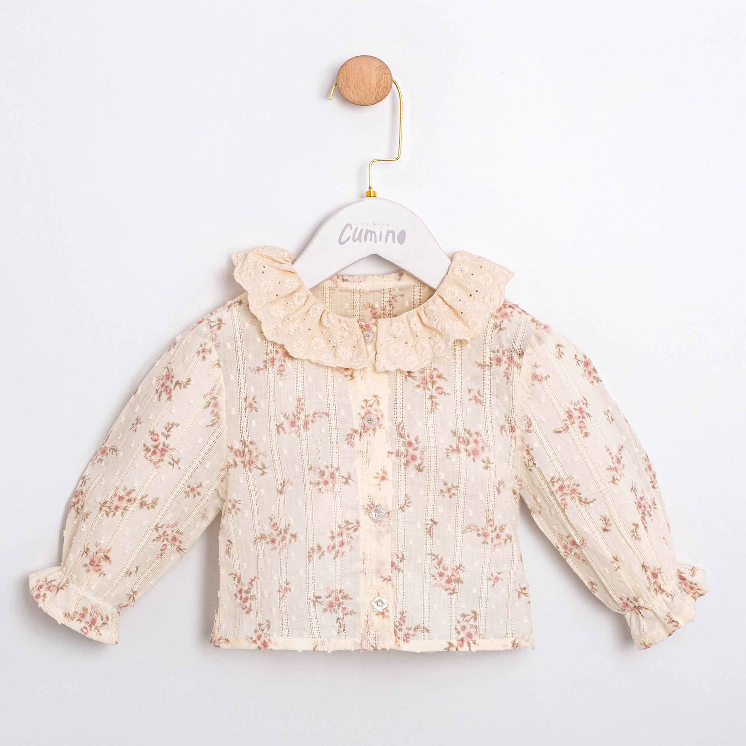 Cute baby girl outfit with ruffle denim romper and bear detail