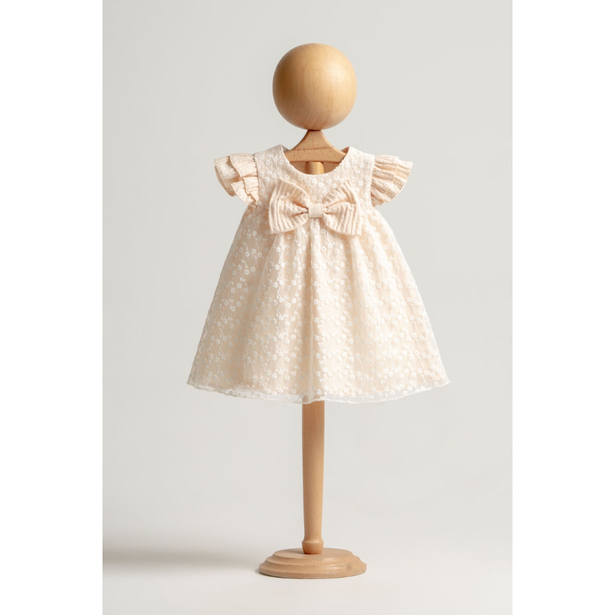 Baby girl lace dress with bow and flutter sleeves