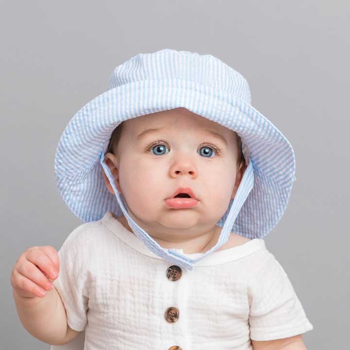 Blue striped baby summer sun hat
