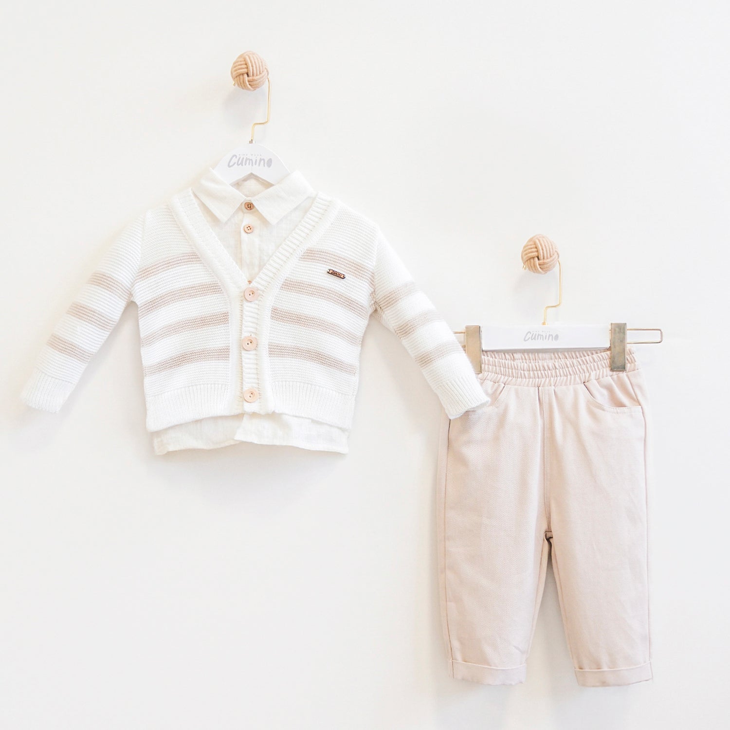 Cream Striped Cardigan & Pant Set