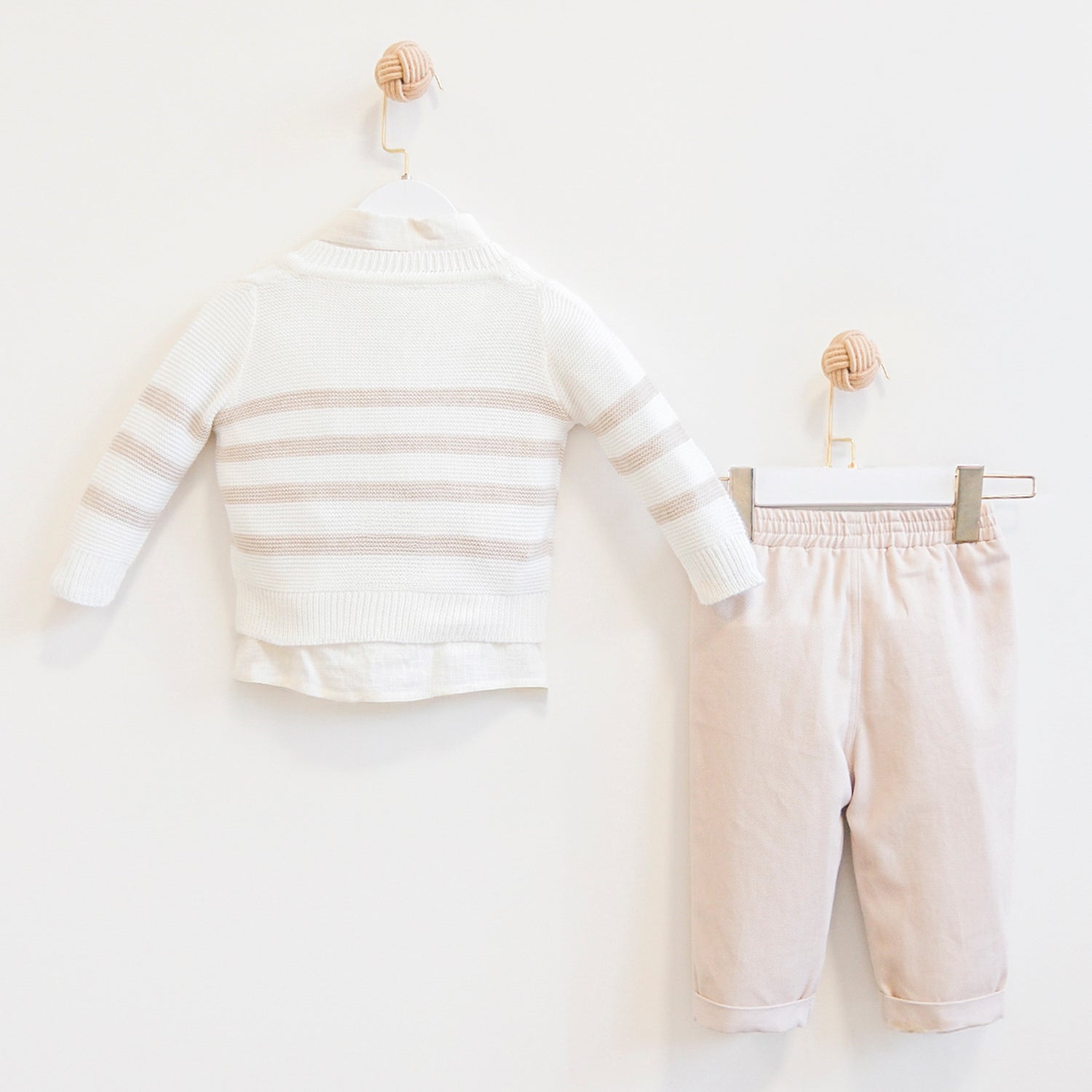 Cream Striped Cardigan & Pant Set