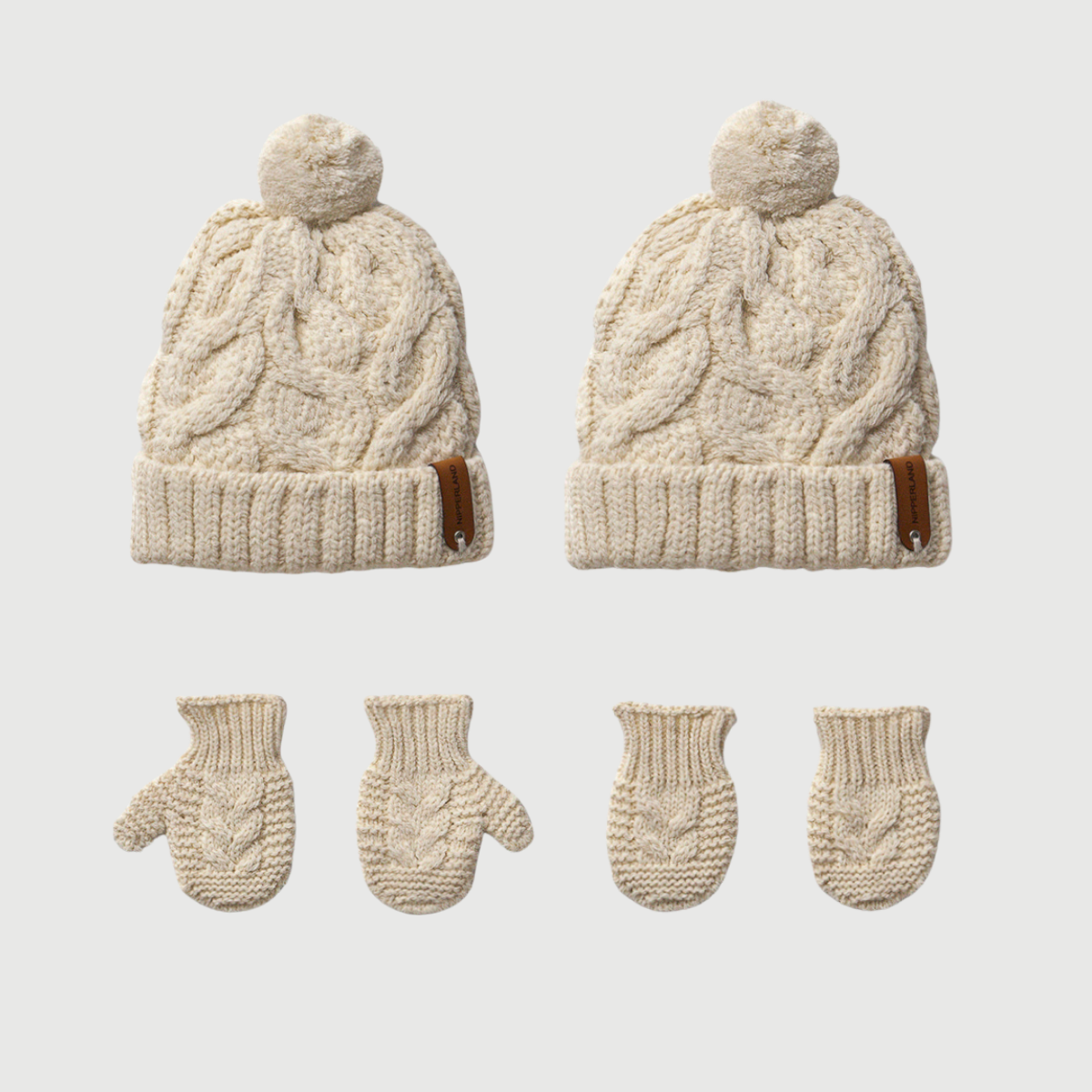 Unisex knit beanie and mittens set for babies, warm cotton accessories in three colors