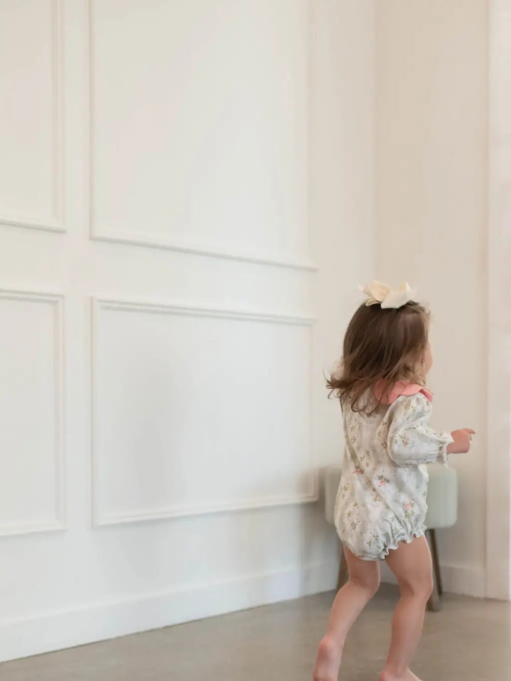 Pink and green floral romper for baby and toddler girls