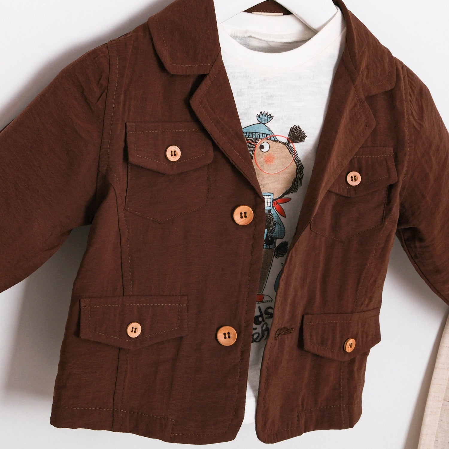 Brown Jacket, Tee & Pant Set