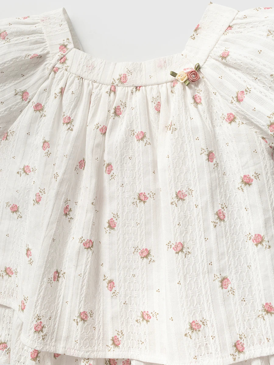 Boutique baby girl two piece floral and denim set