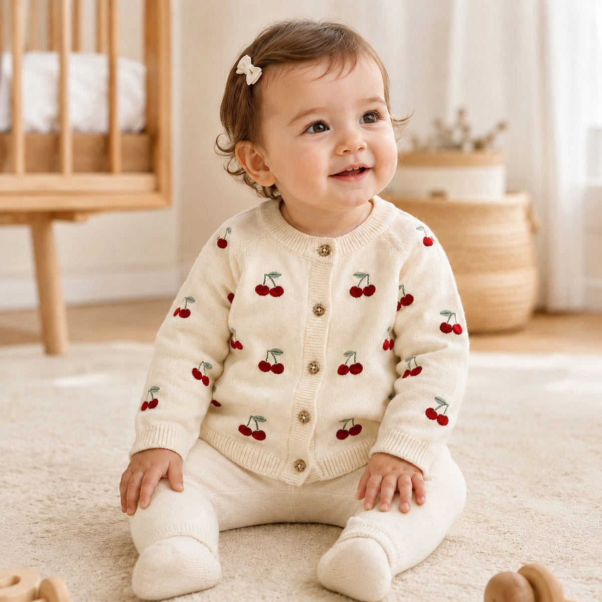 Cherry Embroidered Sweater Knit Cardigan