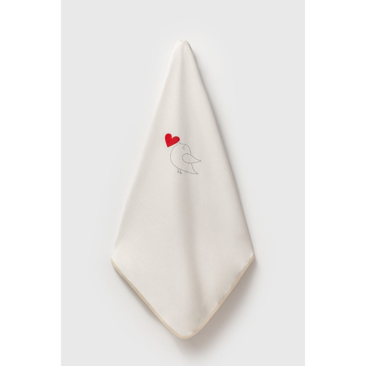 organic cotton baby blanket with lovebird and red heart design
