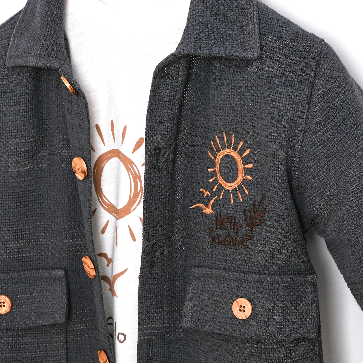 Three piece baby outfit with jacket, shirt and pants