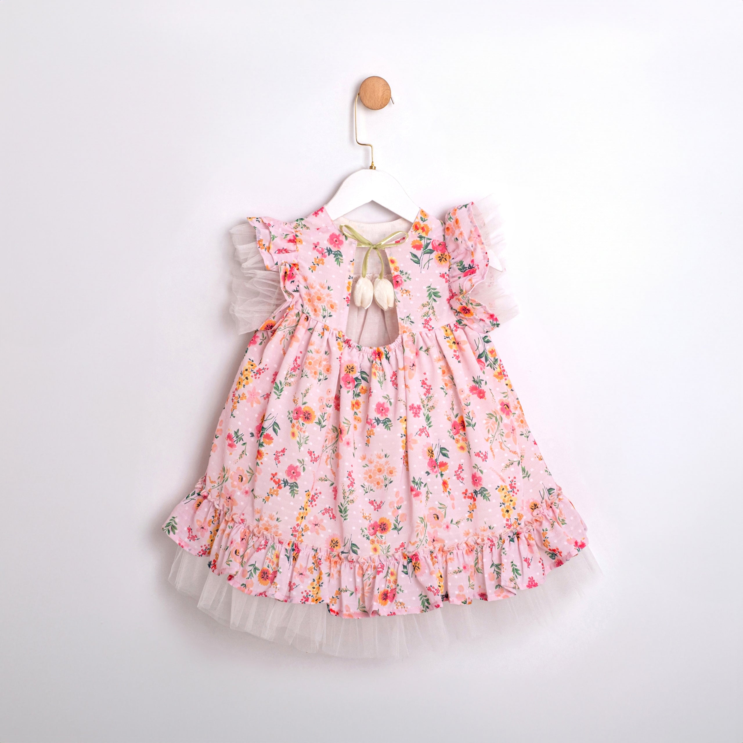 Baby girl floral dress with flutter sleeves and tulle layer