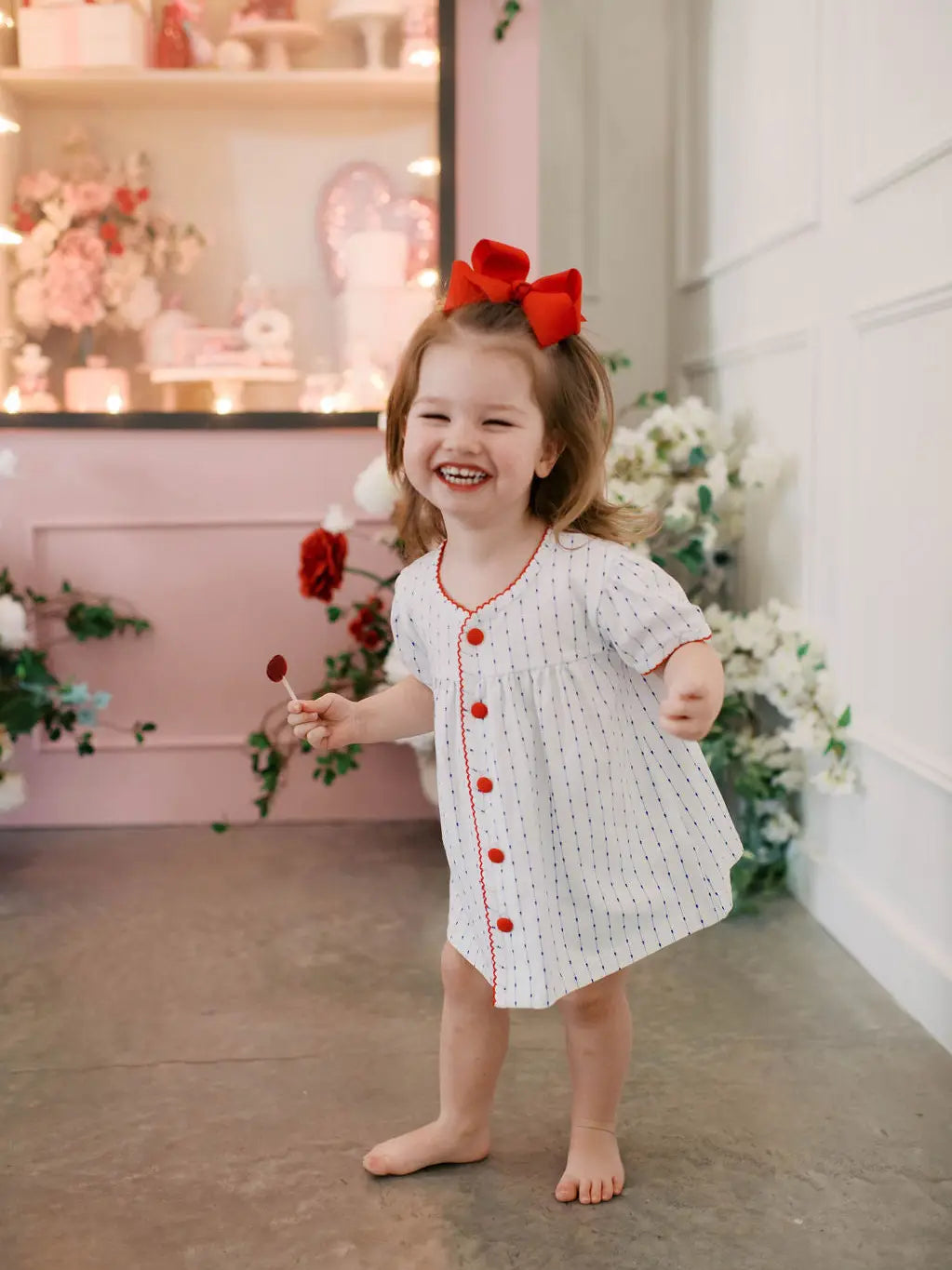 Girls white shirt and bloomer set with red buttons