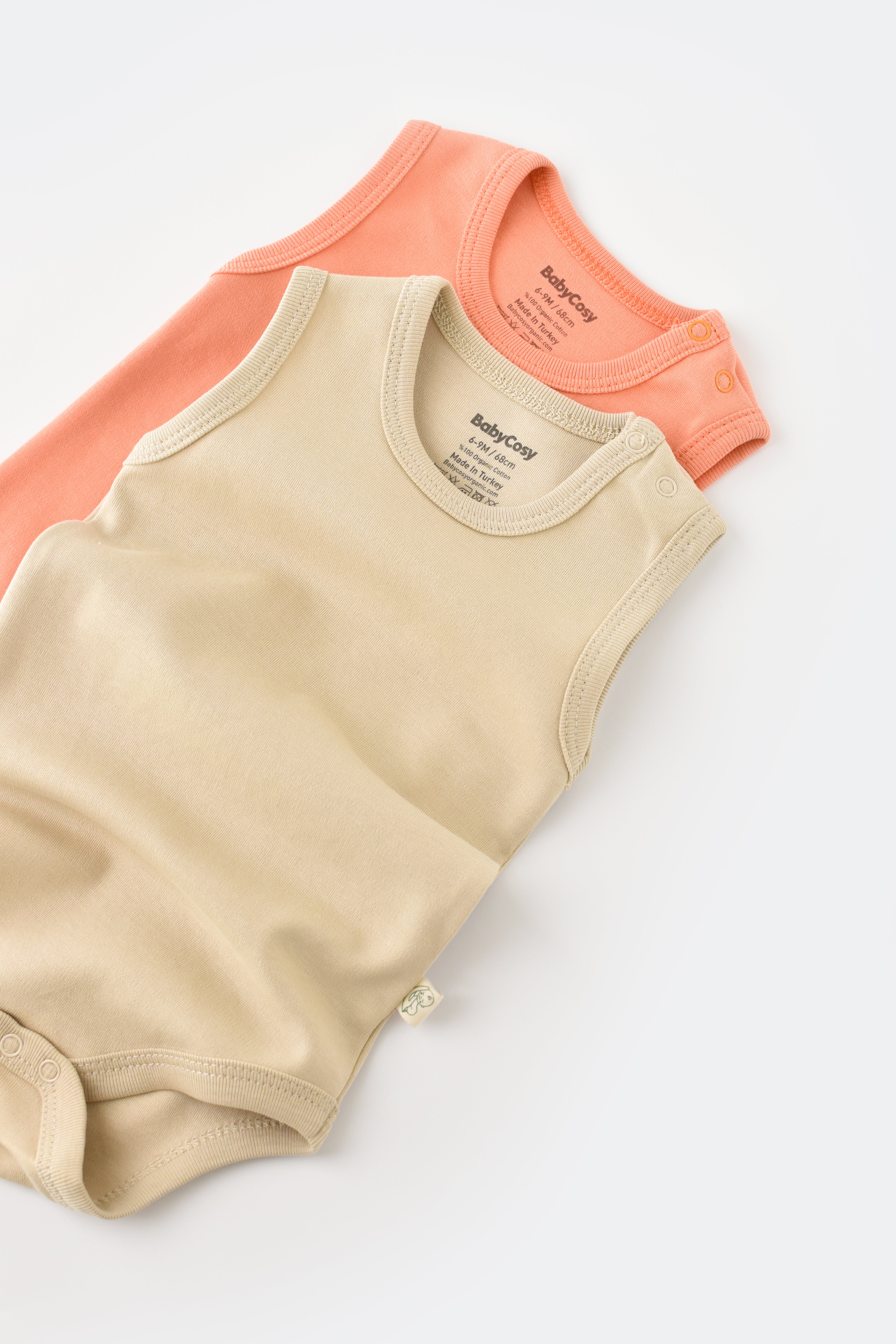 Soft and sustainable sleeveless organic cotton bodysuit 2-pack for babies, perfect for everyday comfort.