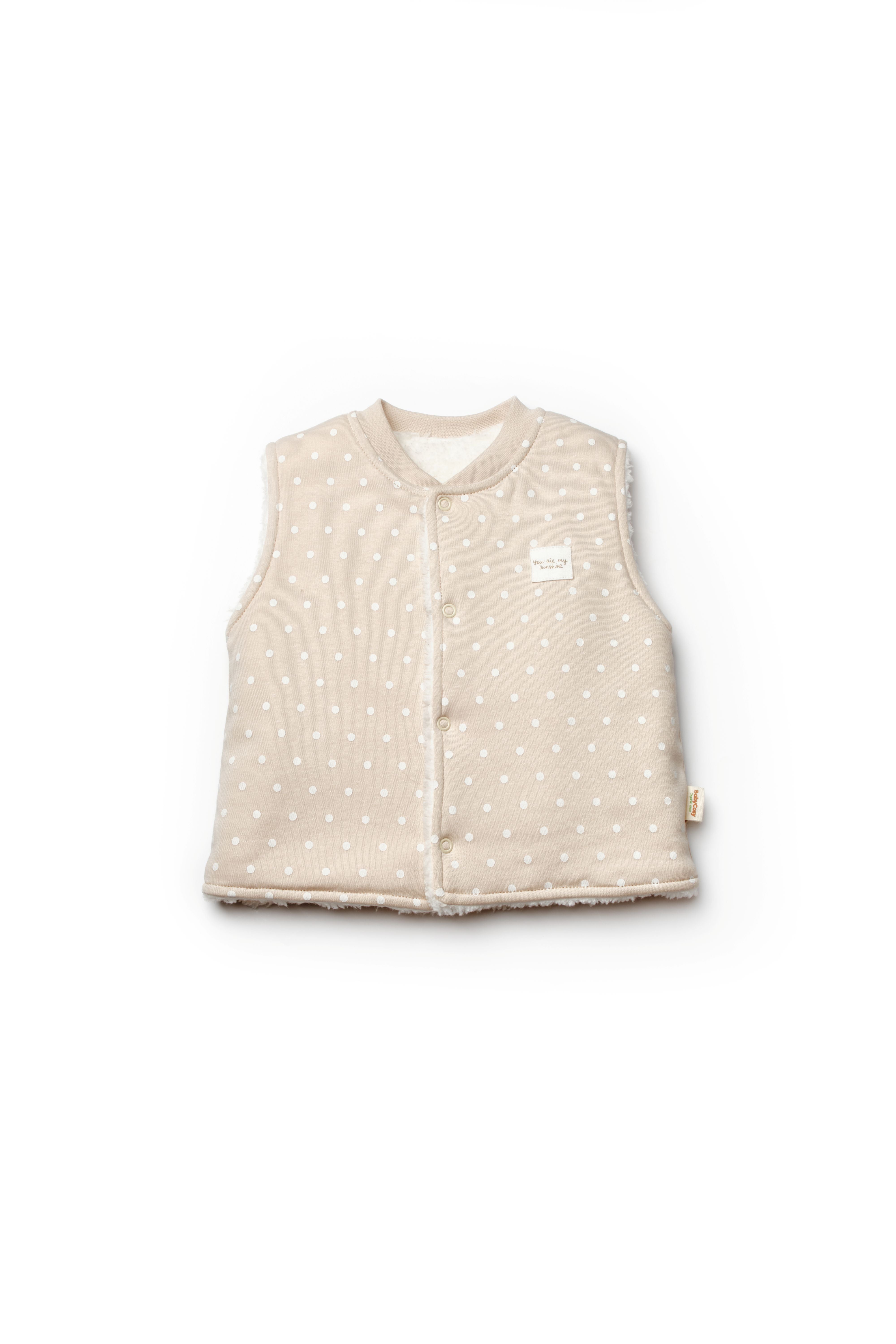Organic warm layering vest for babies in cream and beige