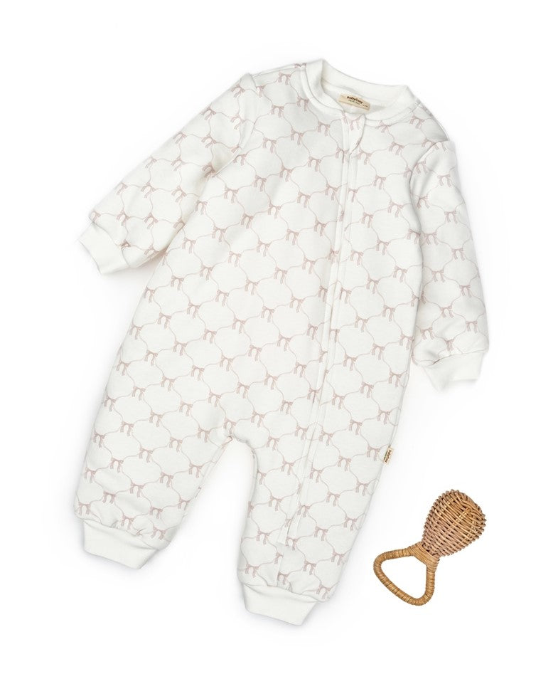 Blush bow zip-up baby romper front view