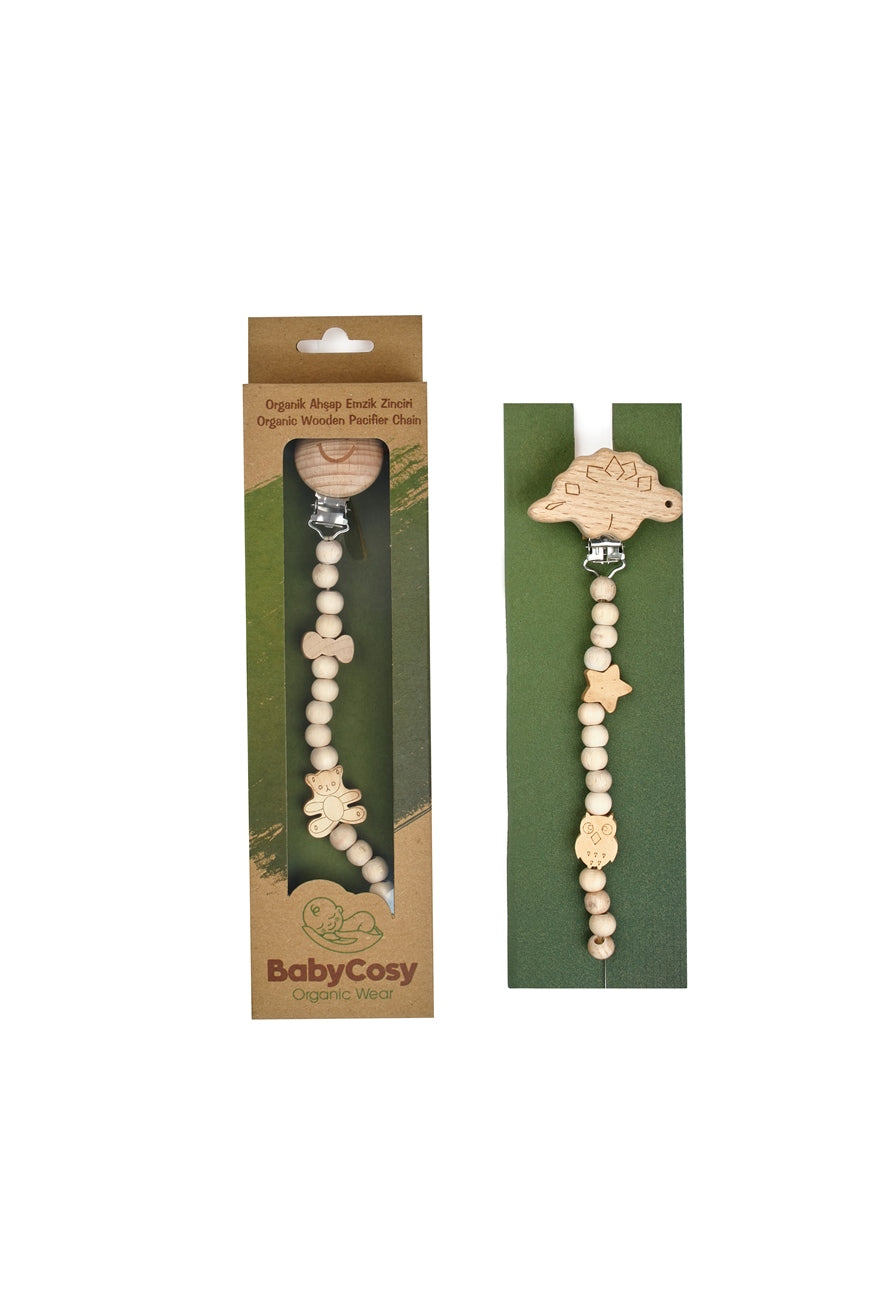 Teddy-themed wooden pacifier chain for babies