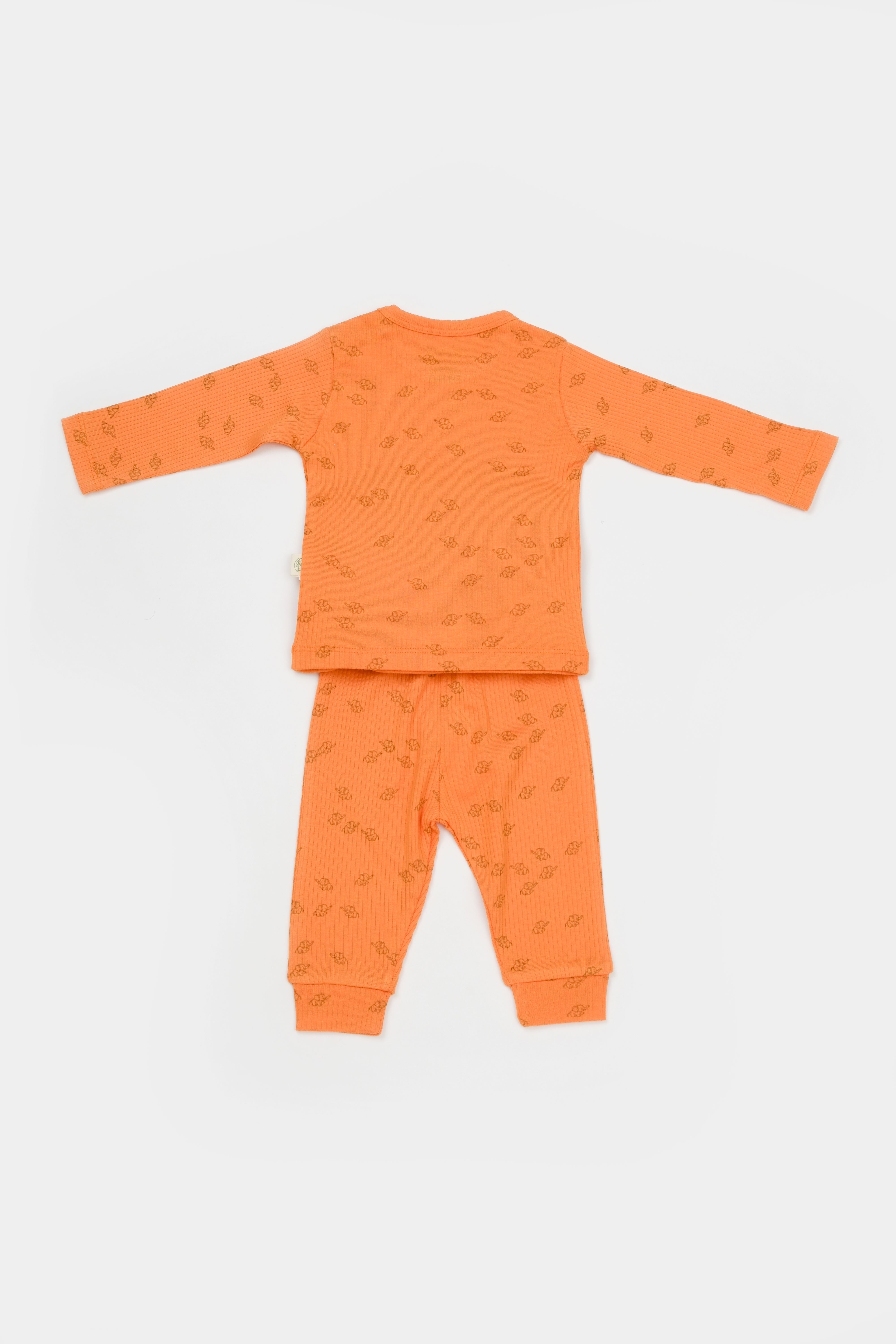 Adorable orange elephant print 3 piece newborn outfit, cozy and unisex baby essential set.