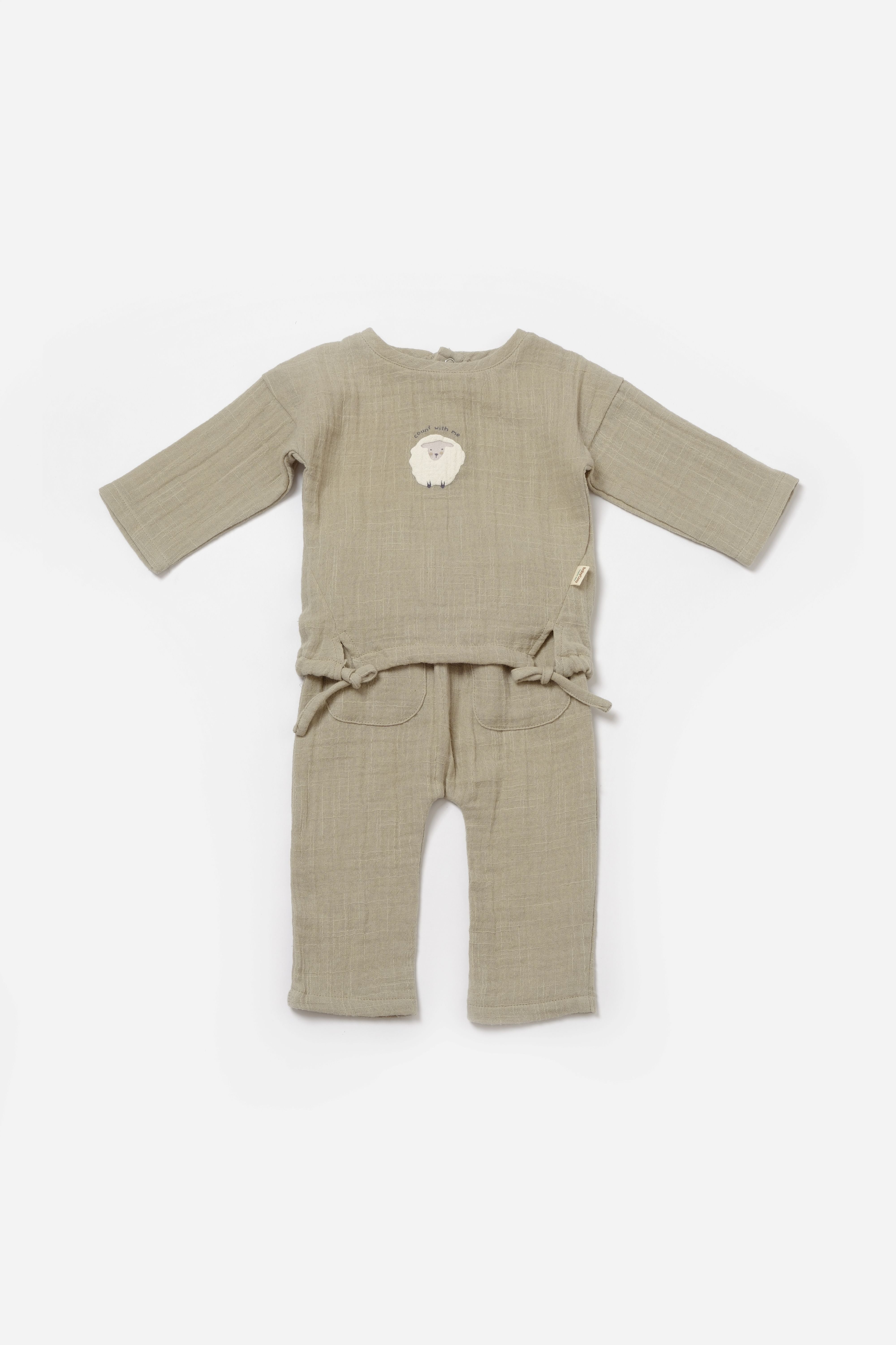 Muslin Tie Detail Green Sheep Set