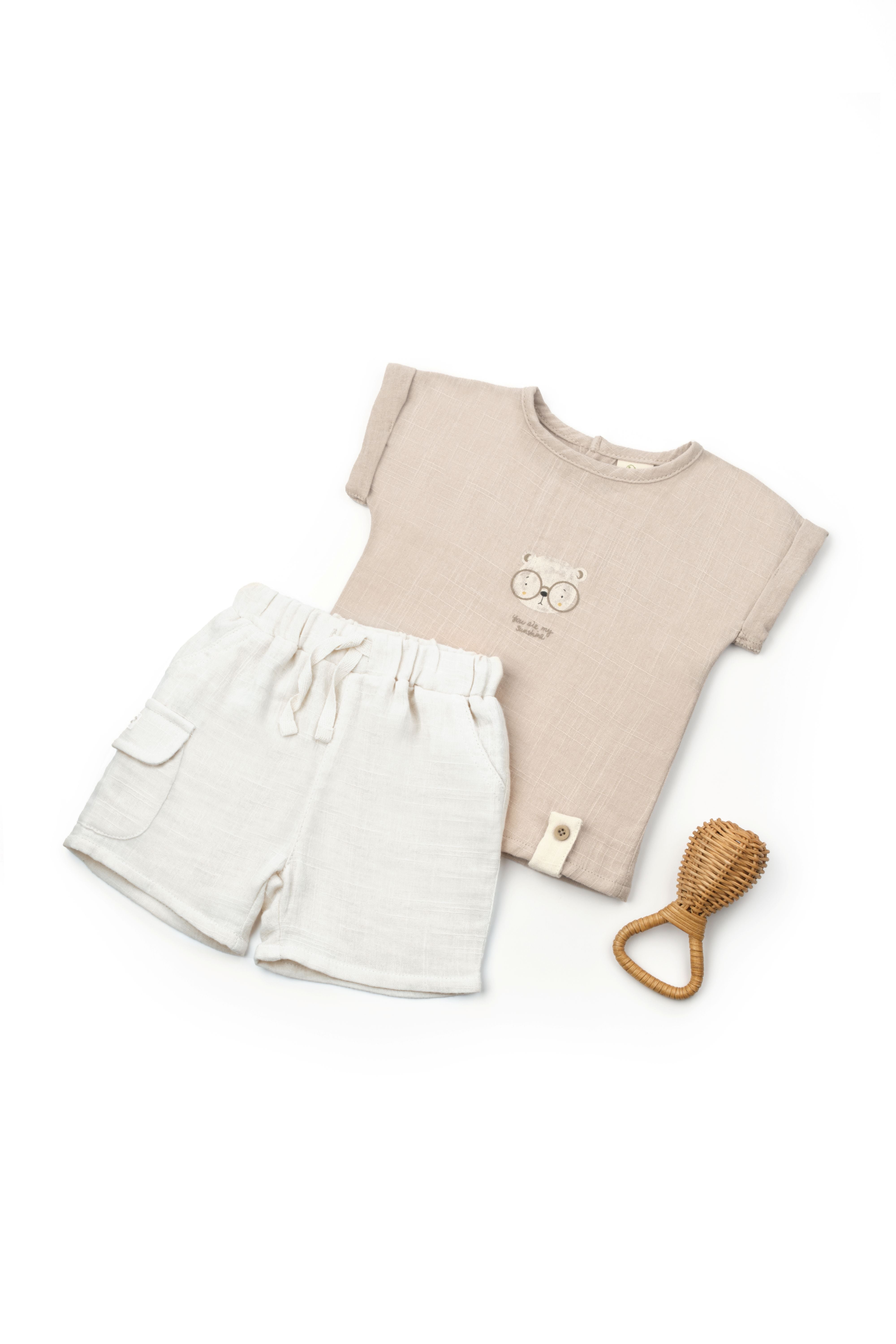 Teddy Glasses Muslin Two-Piece Set