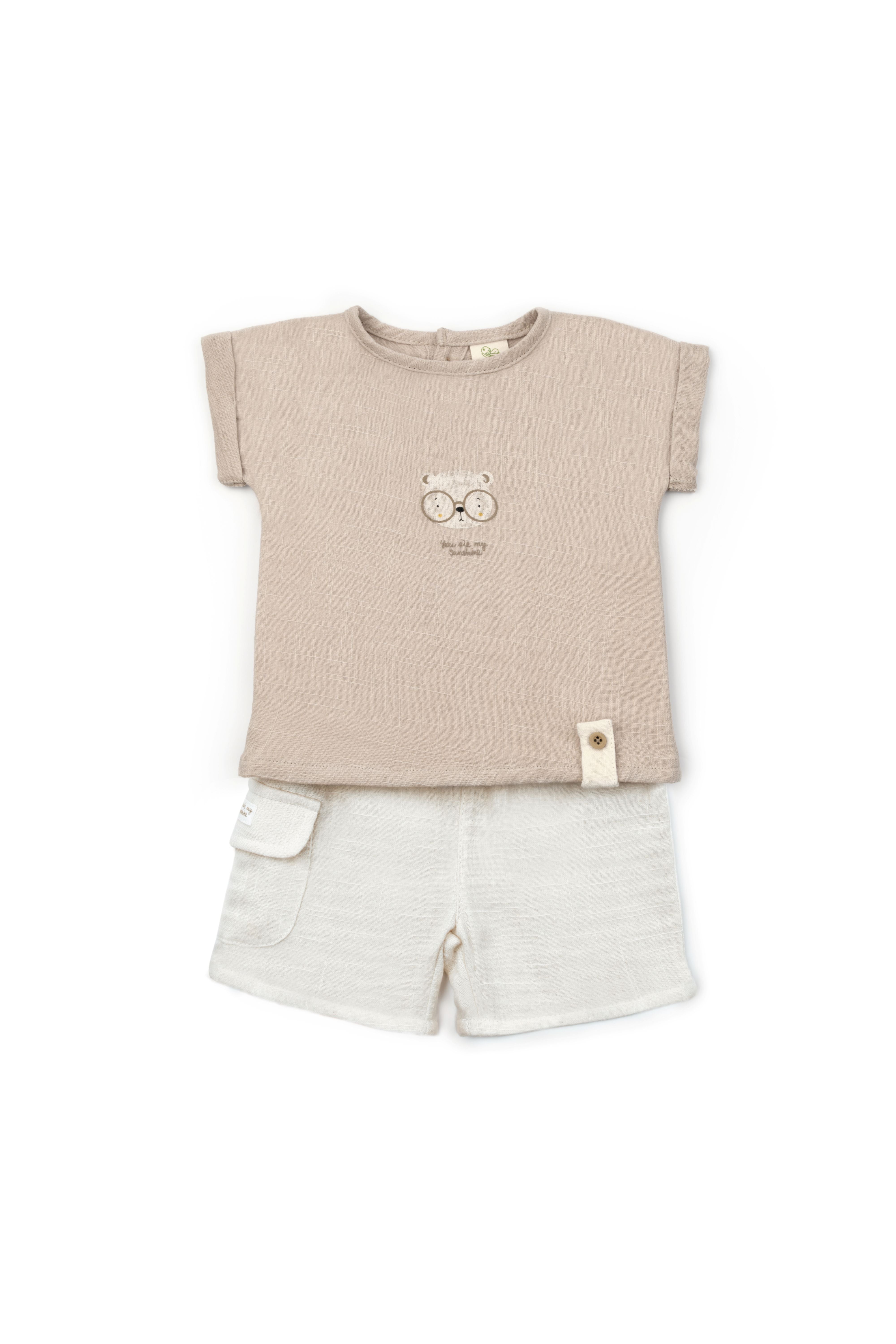 Teddy Glasses Muslin Two-Piece Set