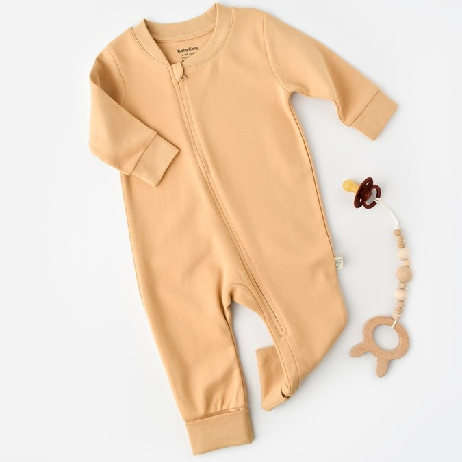 Mustard baby onesie made from 100% organic cotton, soft breathable outfit for newborns