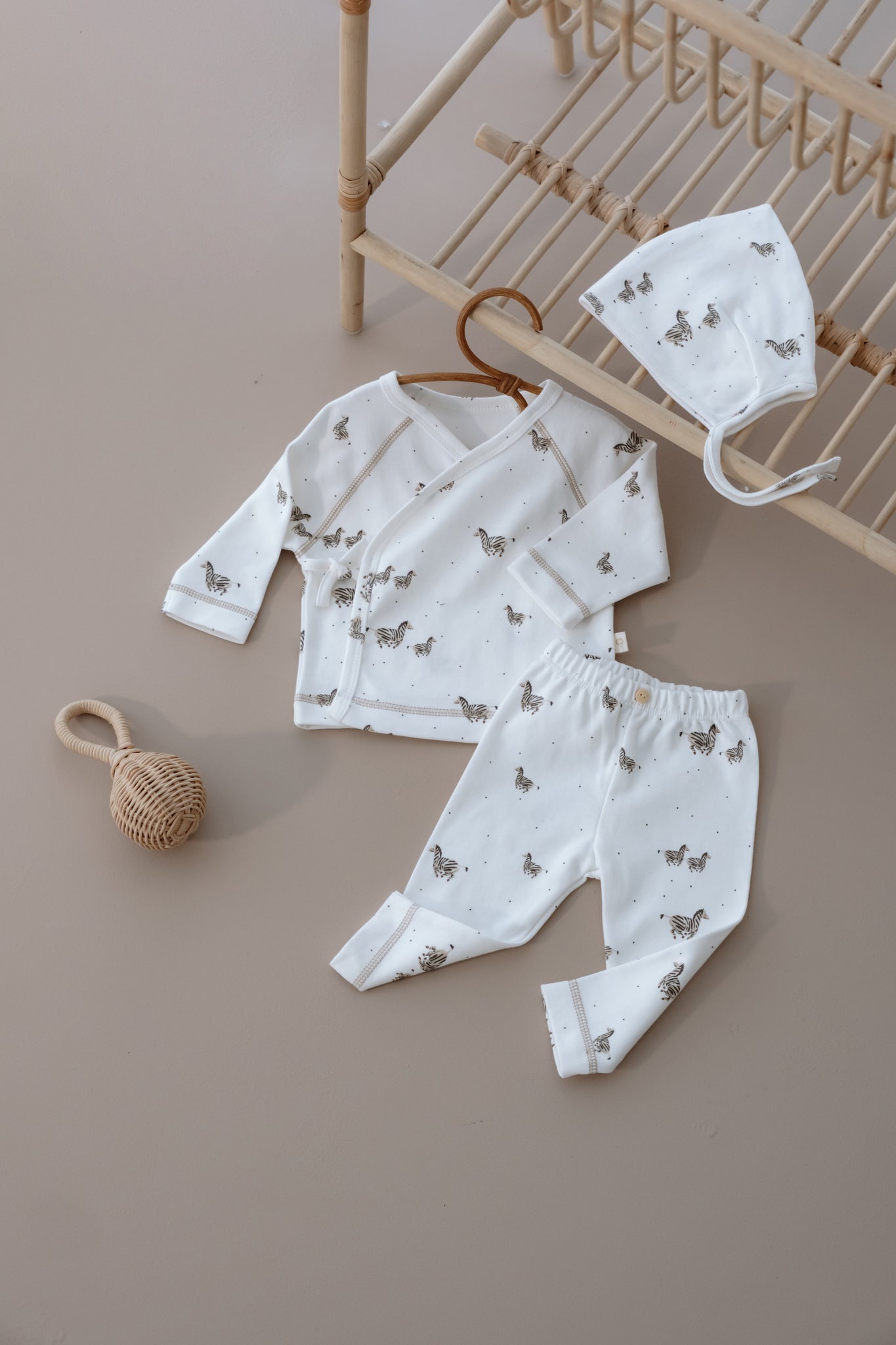 Newborn kimono wrap outfit with zebra pattern