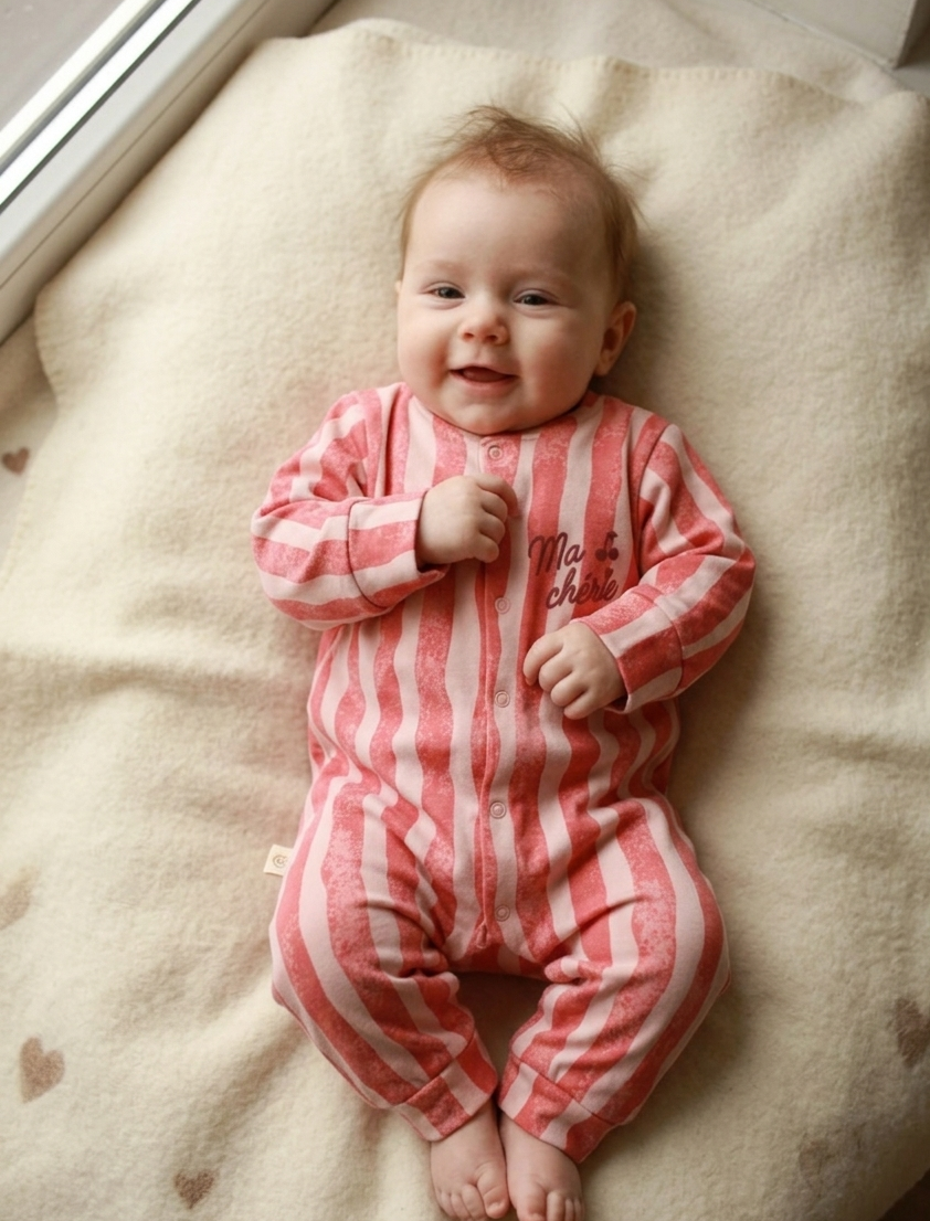 Pink striped Ma Cherie baby onesie