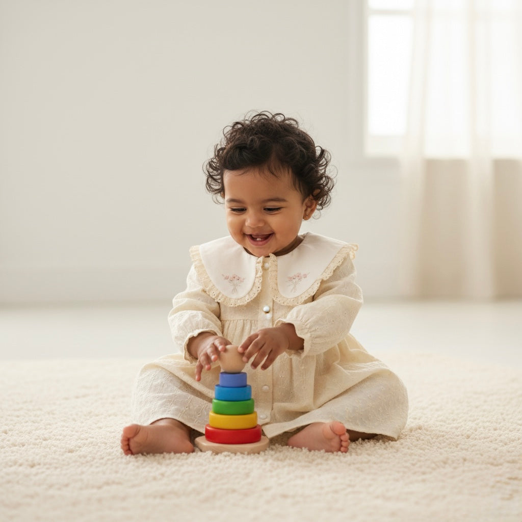 baby girl dress with embroidered collar and long sleeves