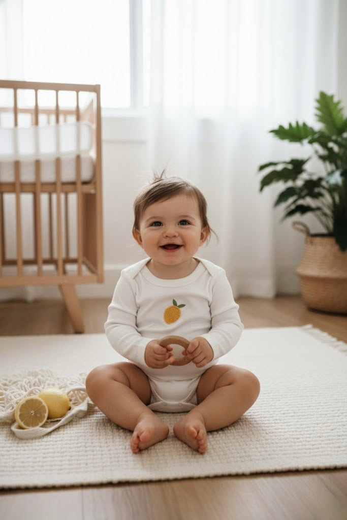 Lemon Patterned Long Sleeve Bodysuit