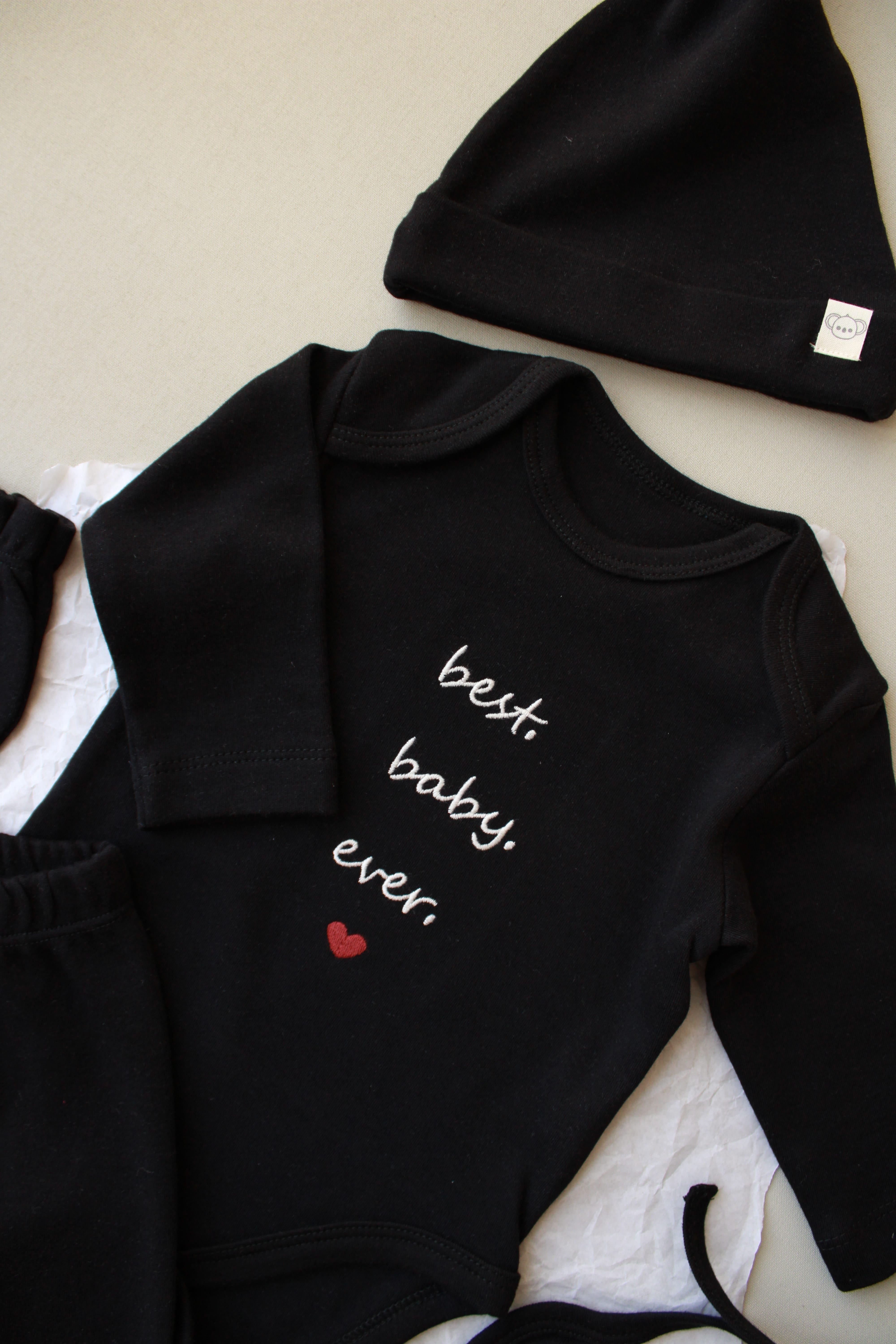 modern black newborn clothing set for baby boys or girls