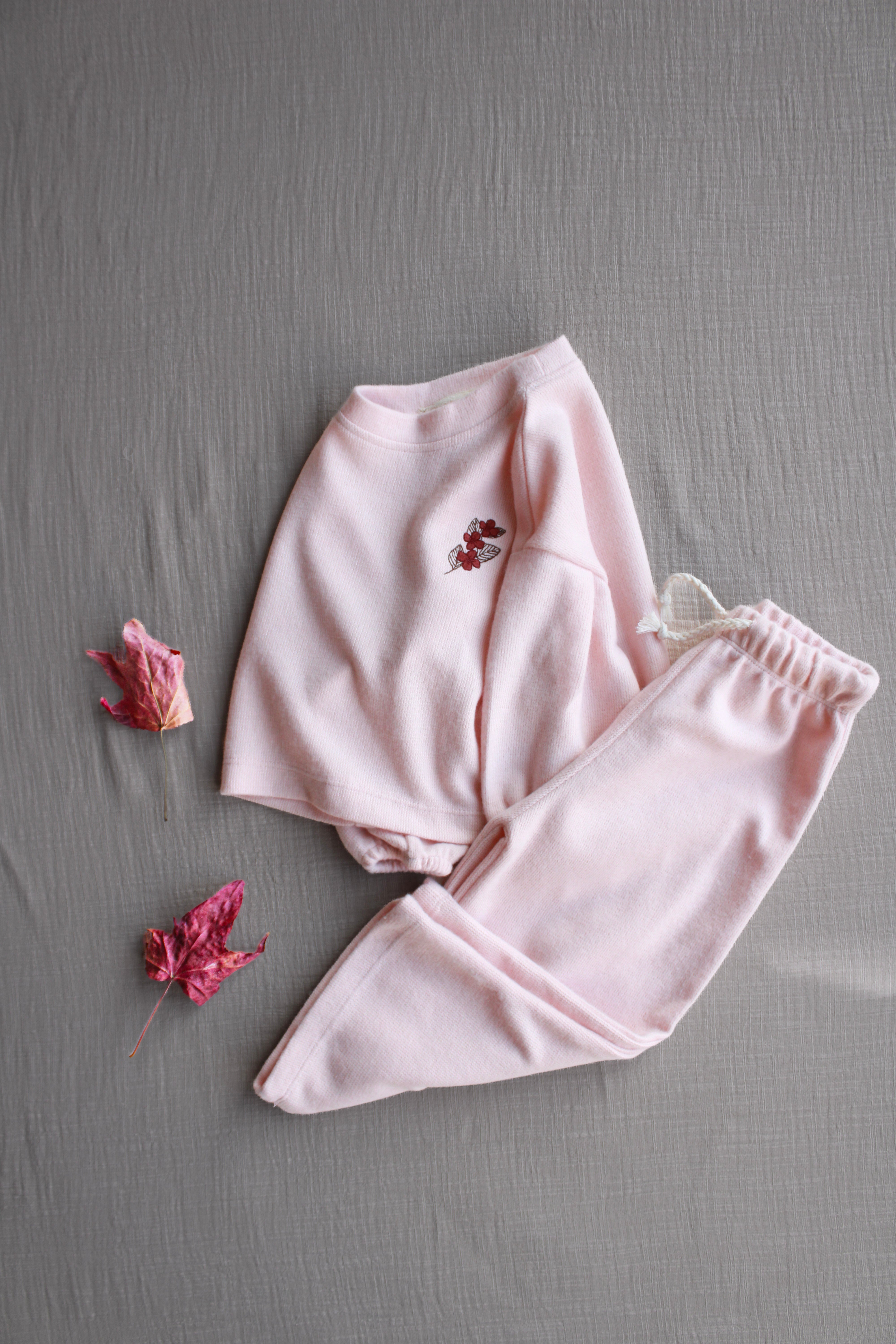 Everyday baby lounge wear set with subtle floral embroidery detail