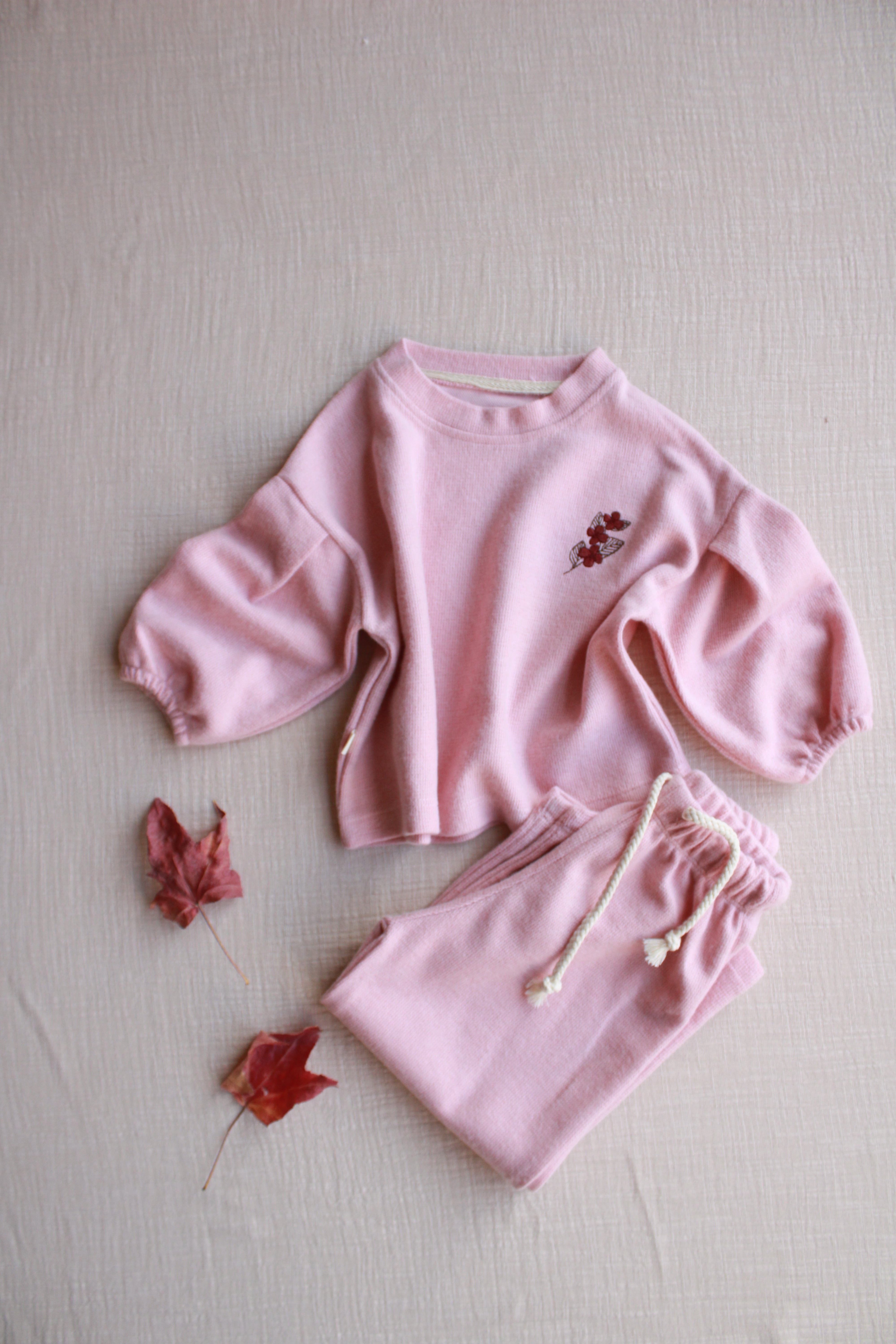 Blush pink toddler lounge set made from breathable soft cotton