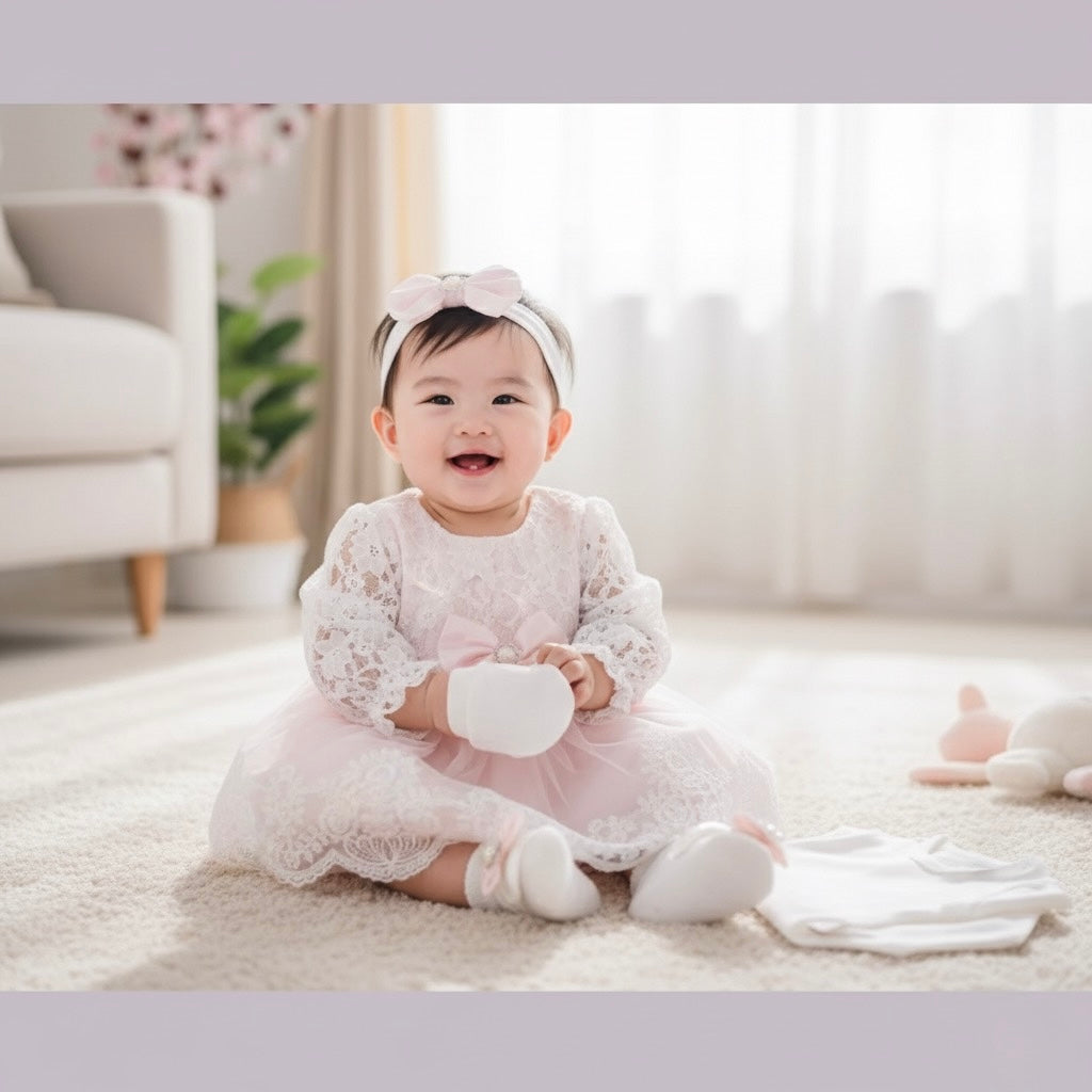 Princess Lace Baby Outfit Set 6 Piece Special Occasion Dress | Honey & Hive Princess Lace Baby Outfit Set 6 Piece Special Occasion Dress | Honey & Hive