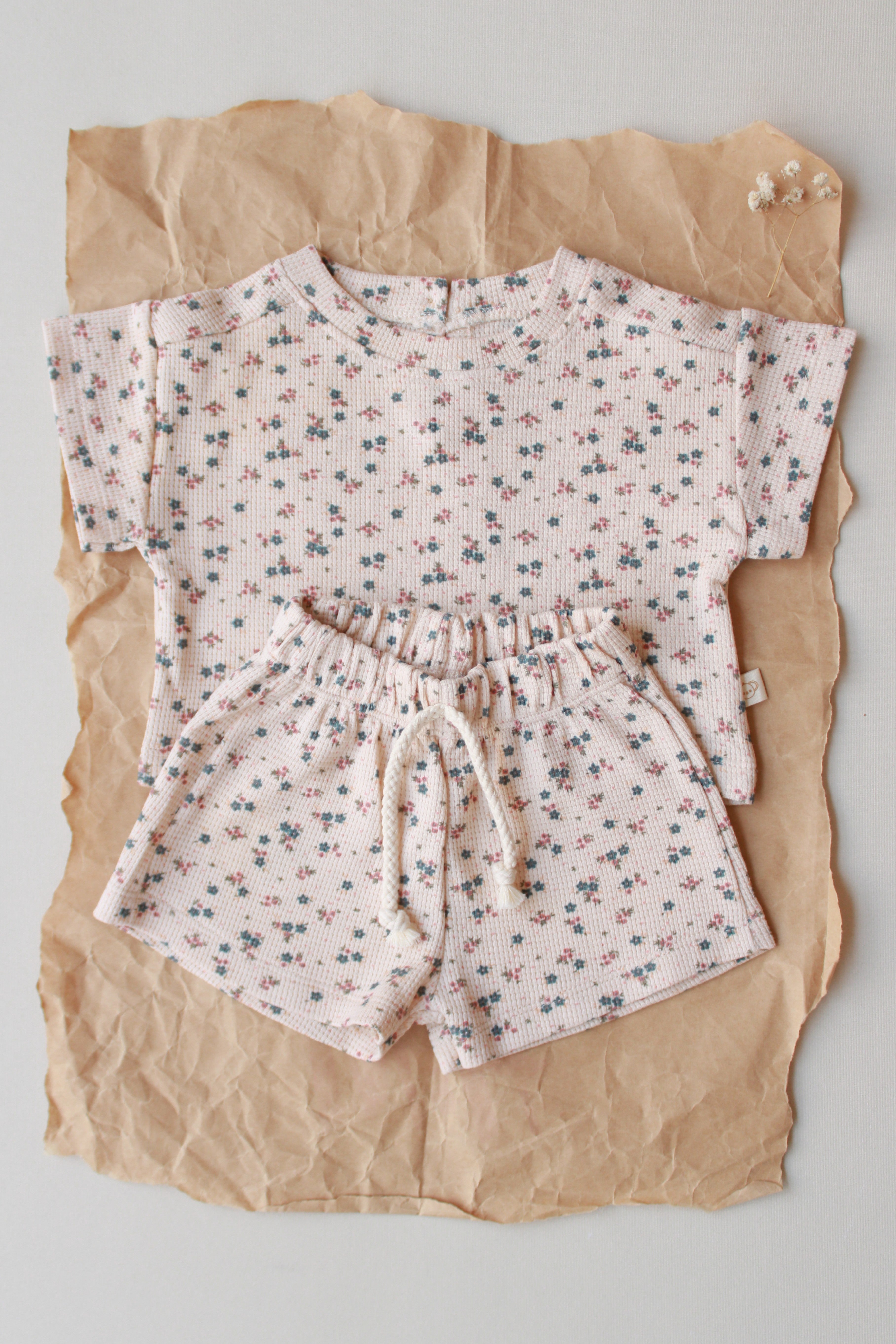 Floral waffle baby top and shorts set