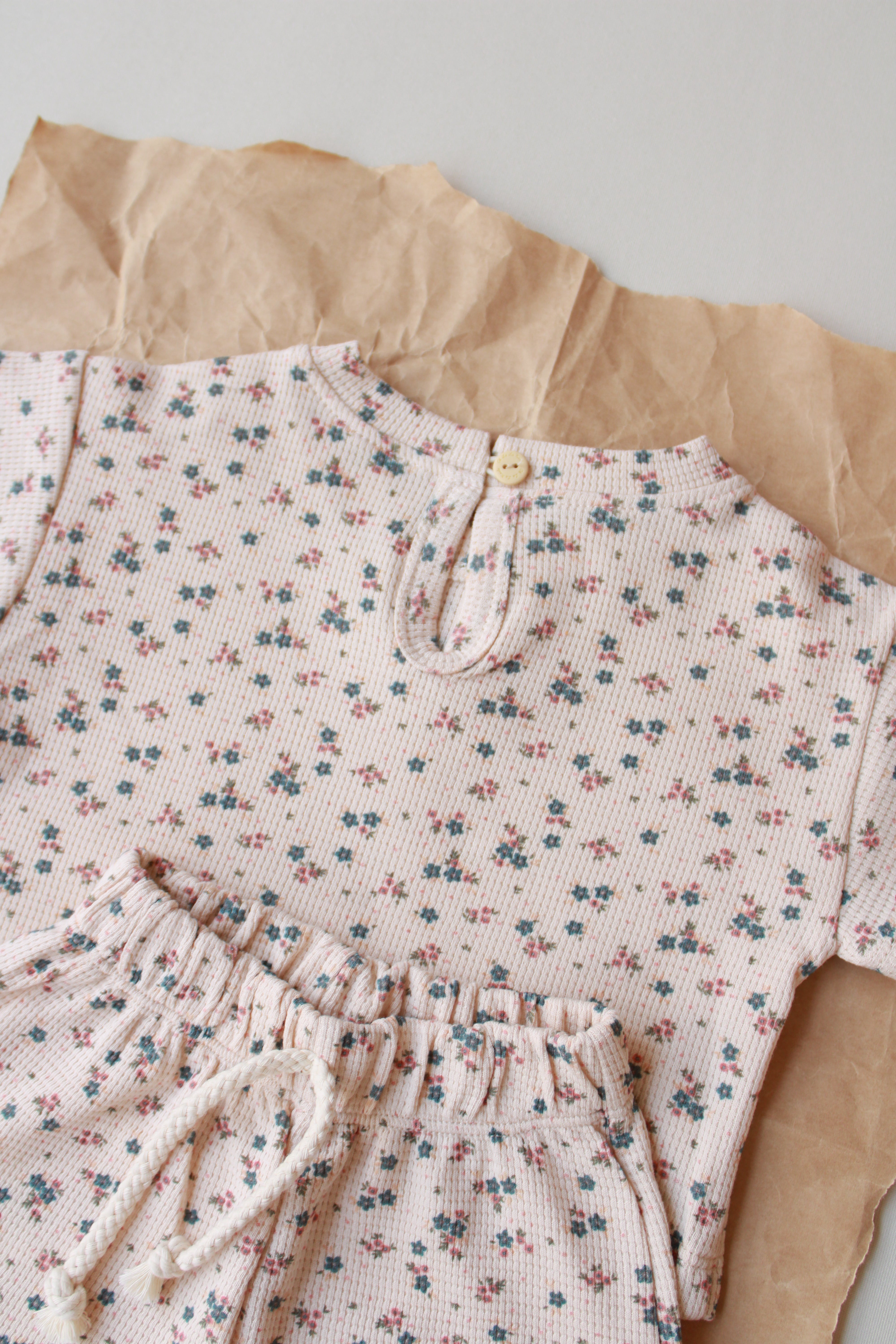 Vintage floral waffle baby outfit