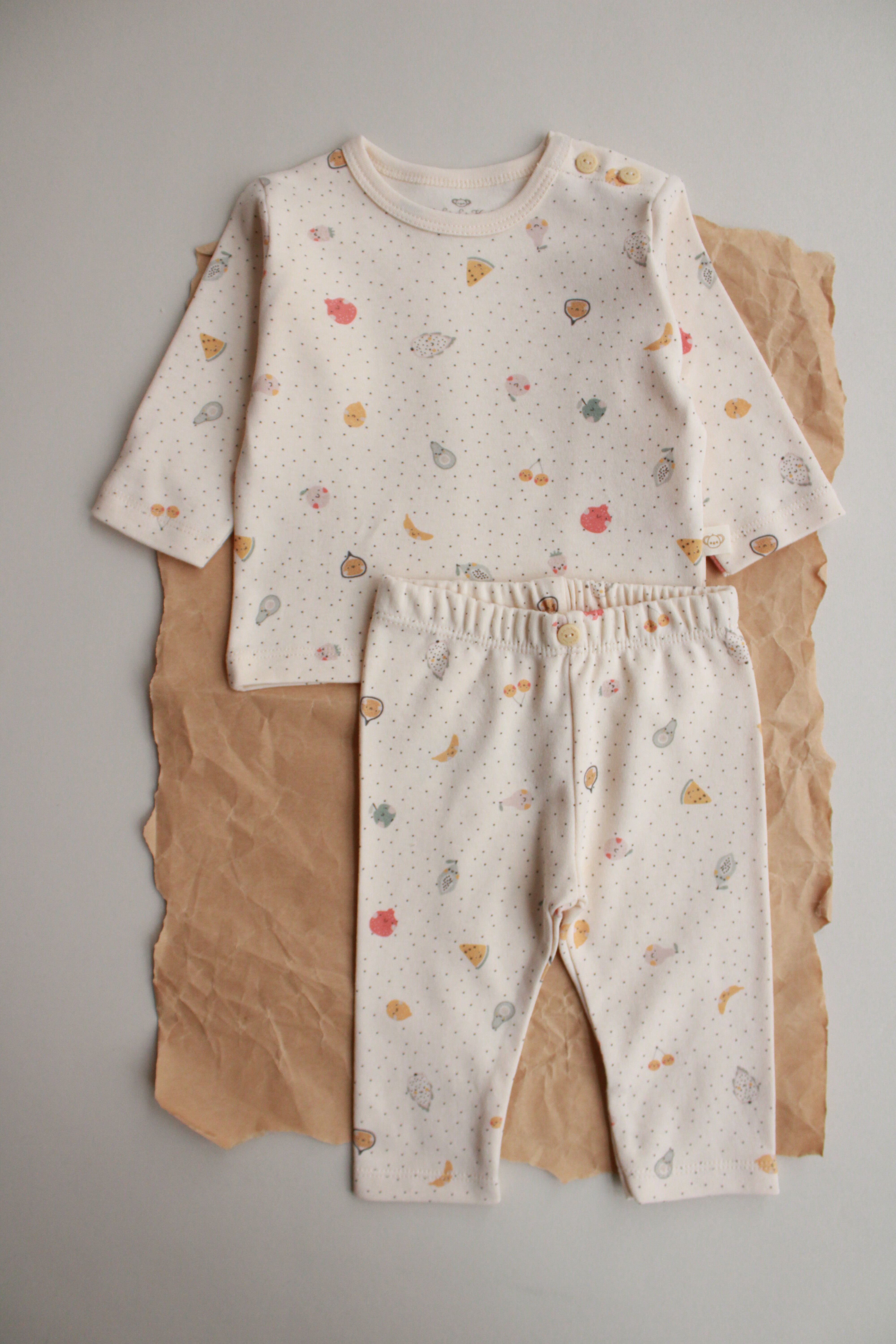 Fruit print baby top and pants outfit