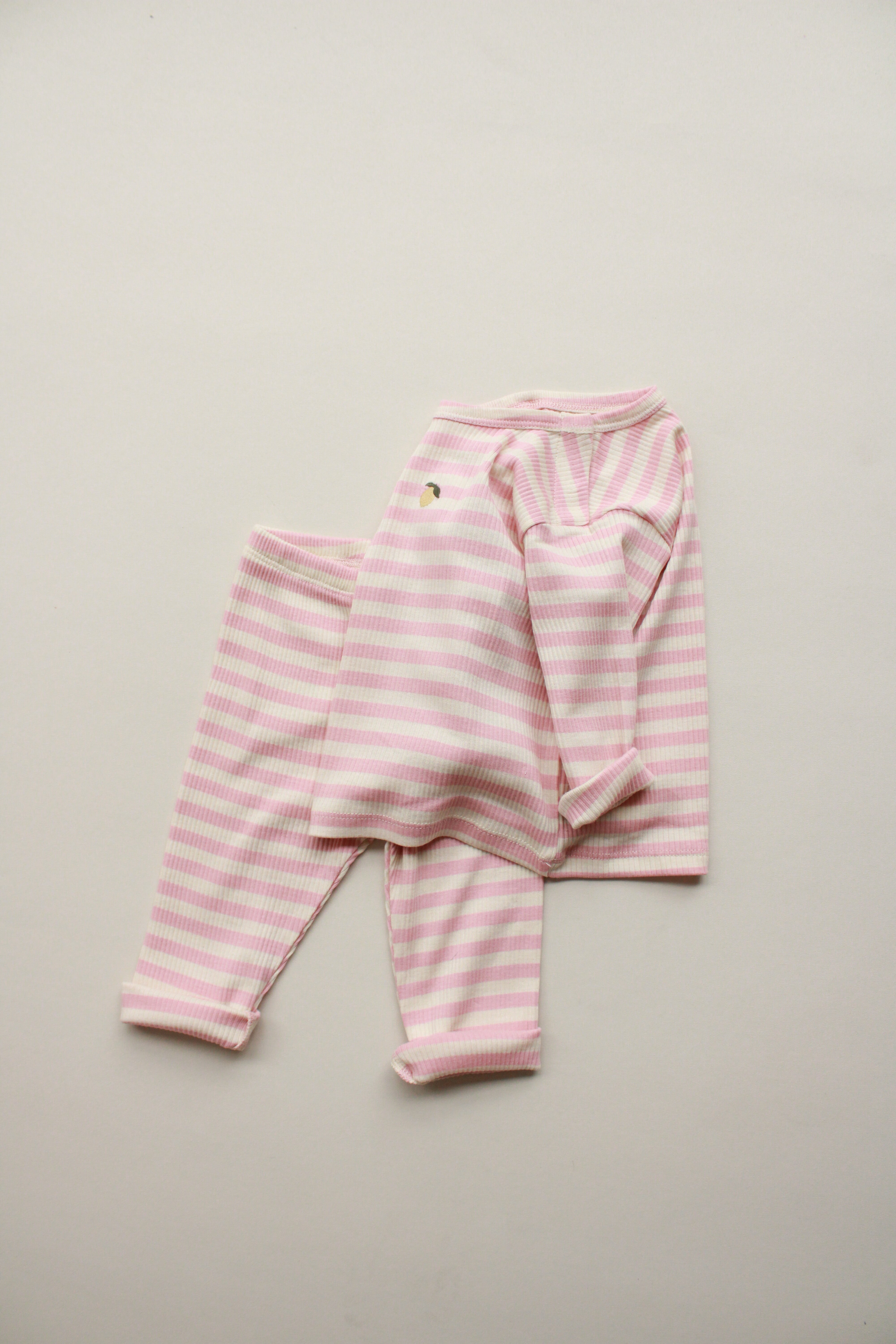 Pastel pink striped baby loungewear made in Turkey.
