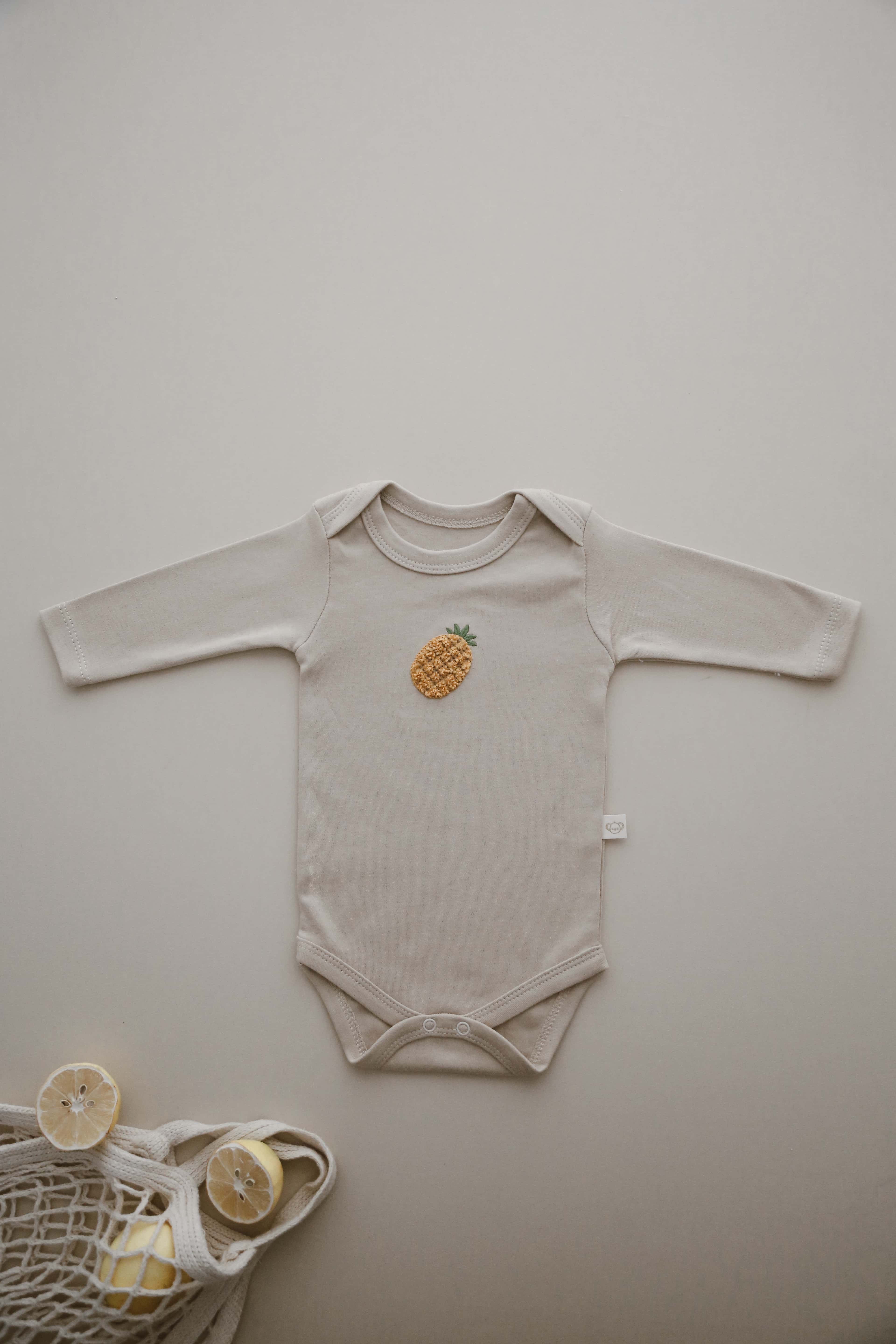 Organic cotton pineapple print baby bodysuit, unisex summer outfit for infants