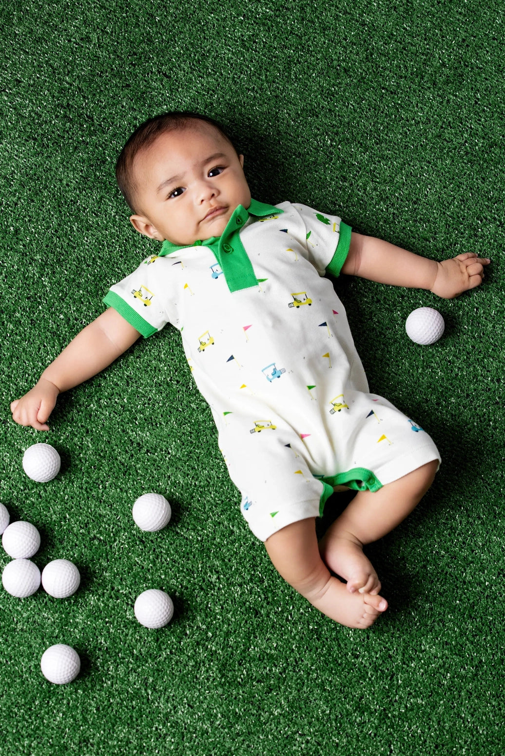 golf themed baby romper green collar