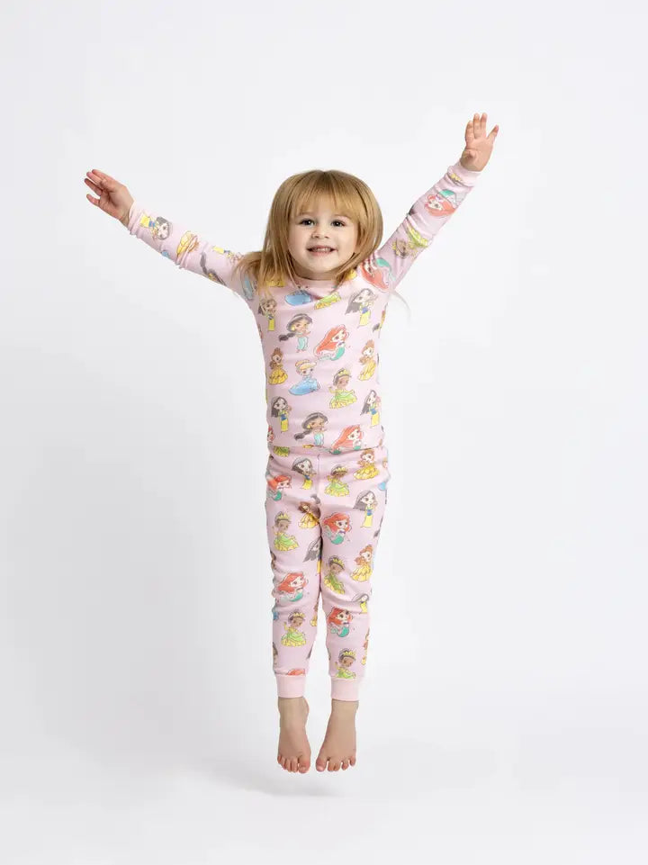 Toddler and girls Disney Princess pink sleepwear set made from soft breathable cotton.
