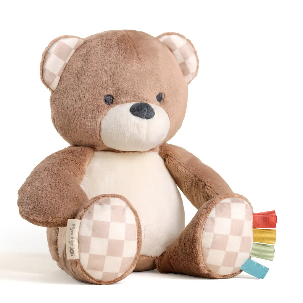 Brown bear sensory plush toy for babies