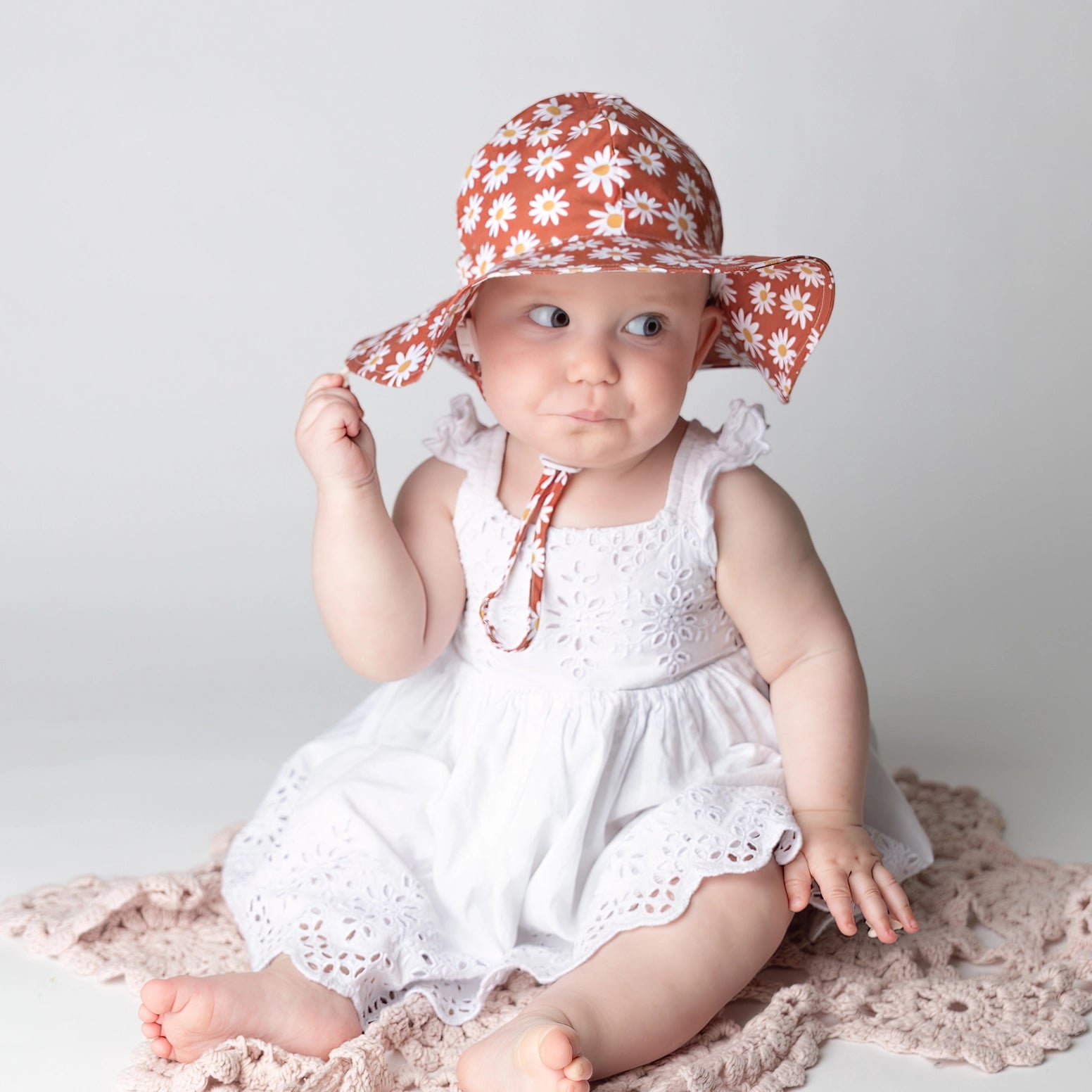 Floral baby summer sun hat with wide brim
