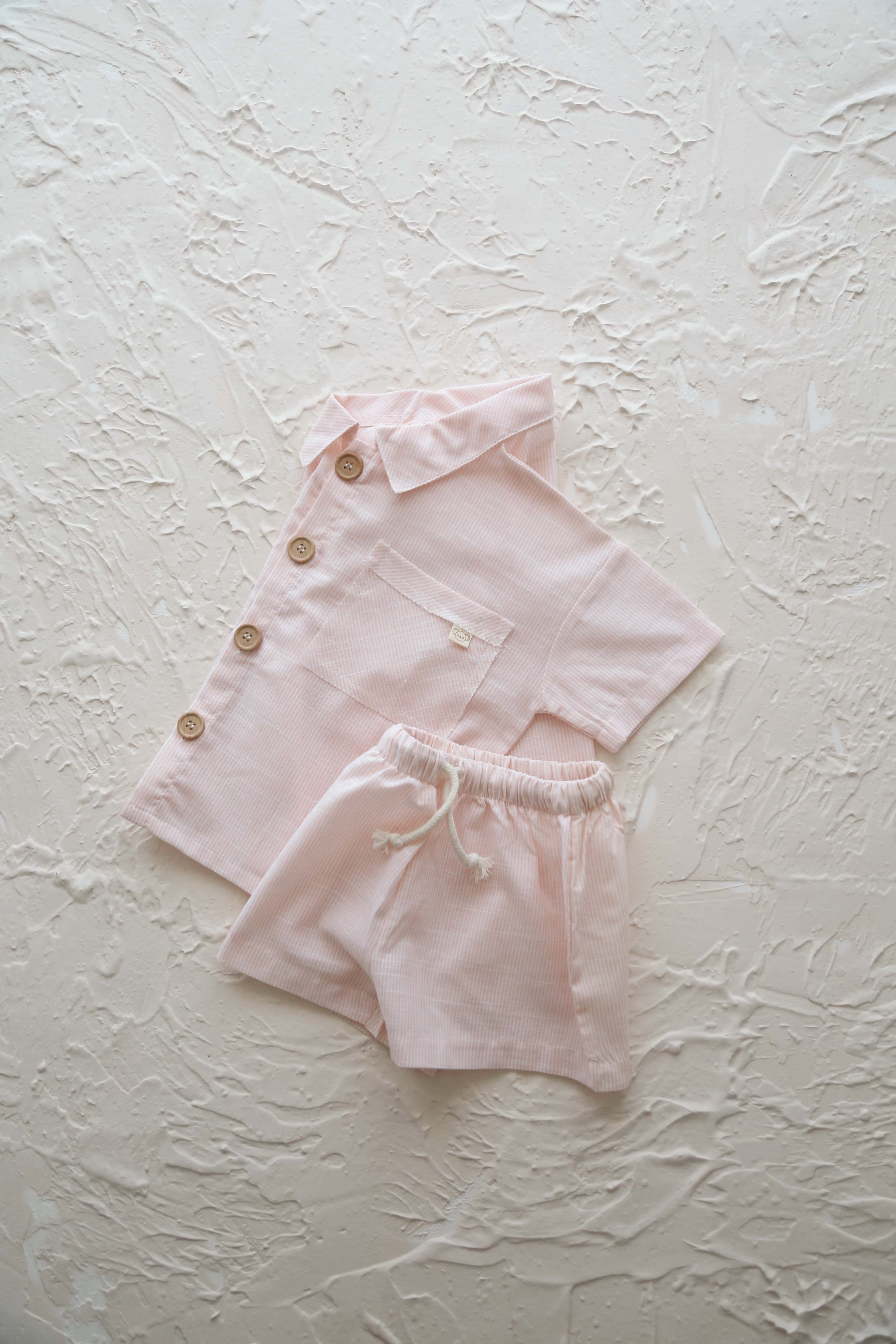 Toddler boy summer shirt and short set, comfortable cotton clothing for daily wear.