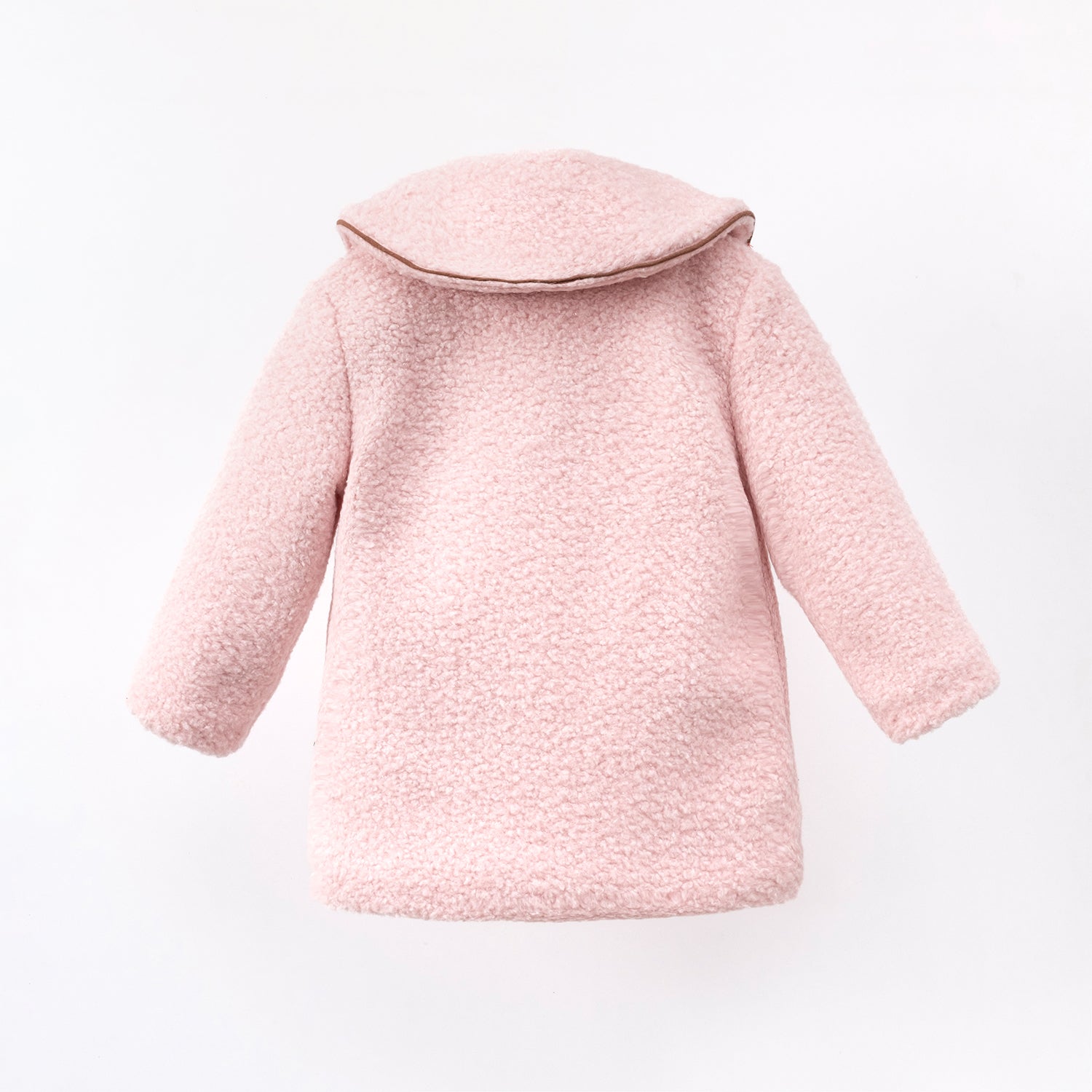 Adorable Rosalie pink bouclé coat, warm toddler clothing perfect for special occasions.