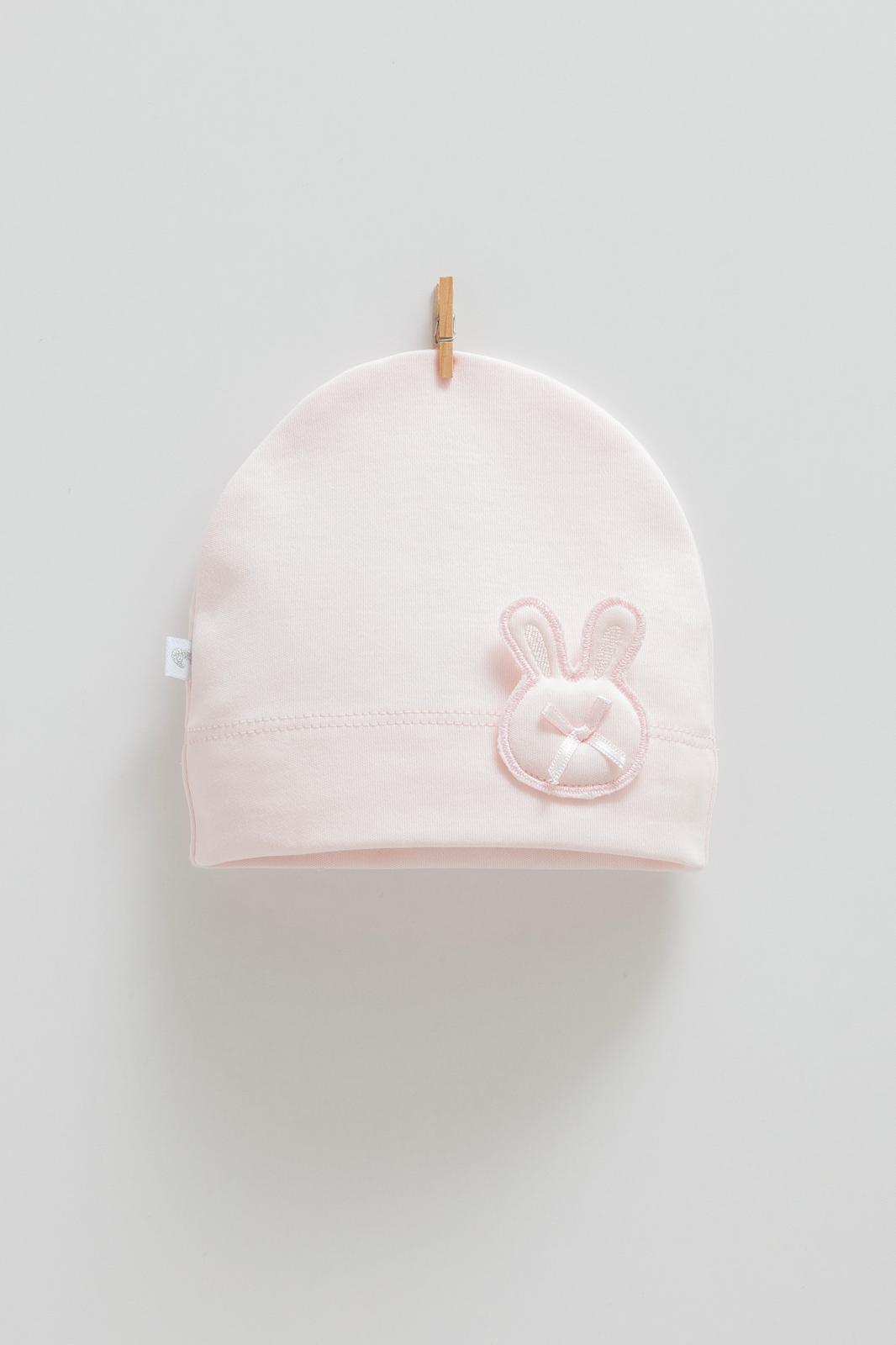 Bunny Love pink baby hat, soft cotton infant accessory perfect for newborn girls